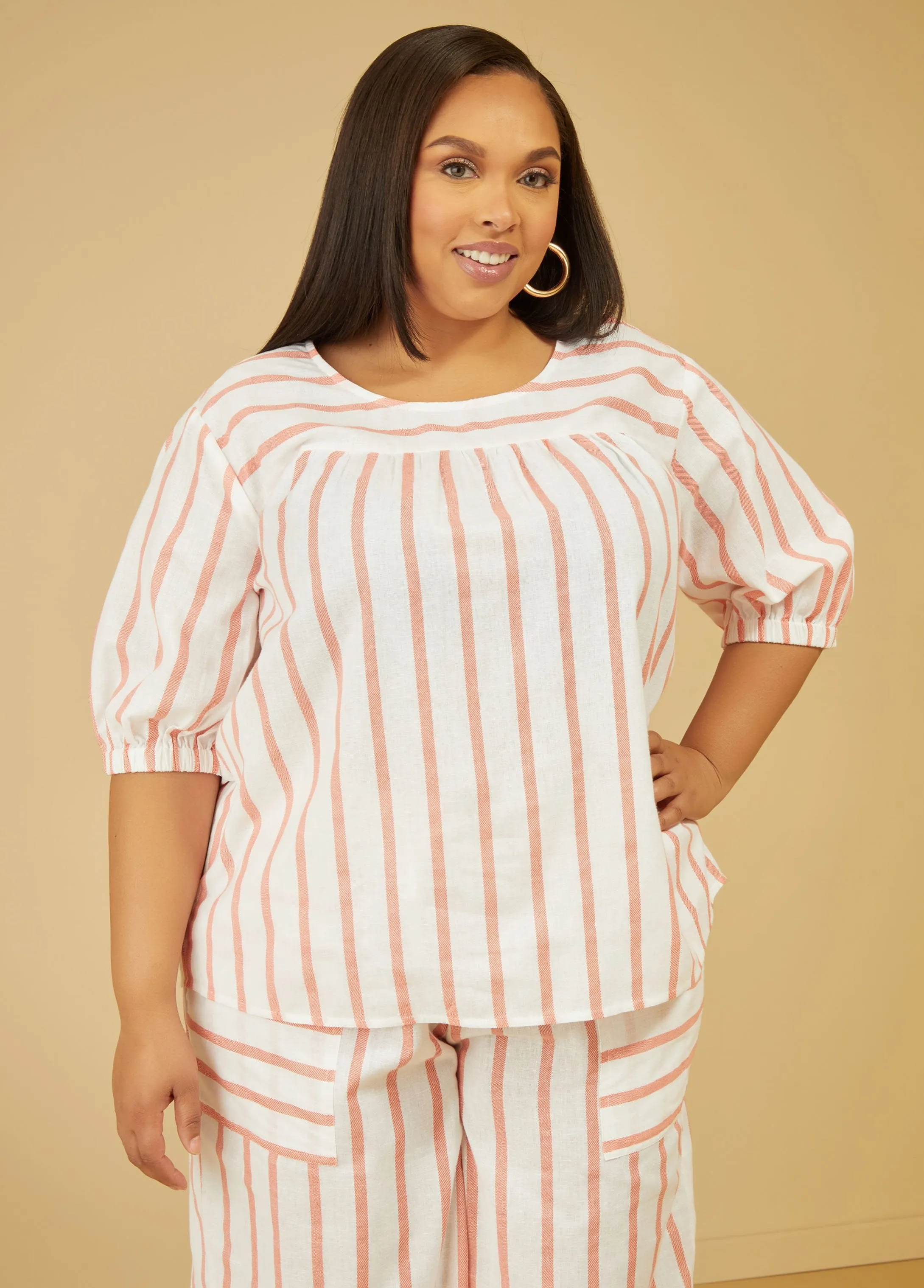 Striped Linen Blend Top sold by Ashley Stewart product image thumbnail 4