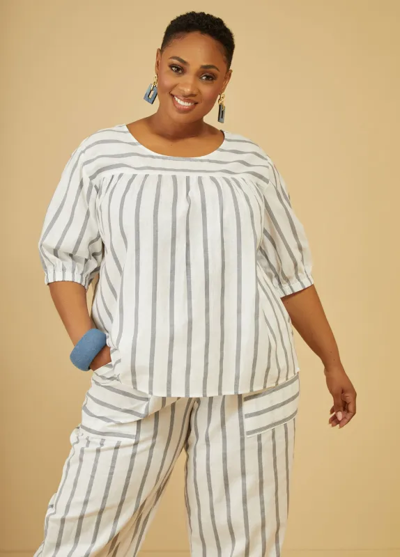 Striped Linen Blend Top made by Ashley Stewart