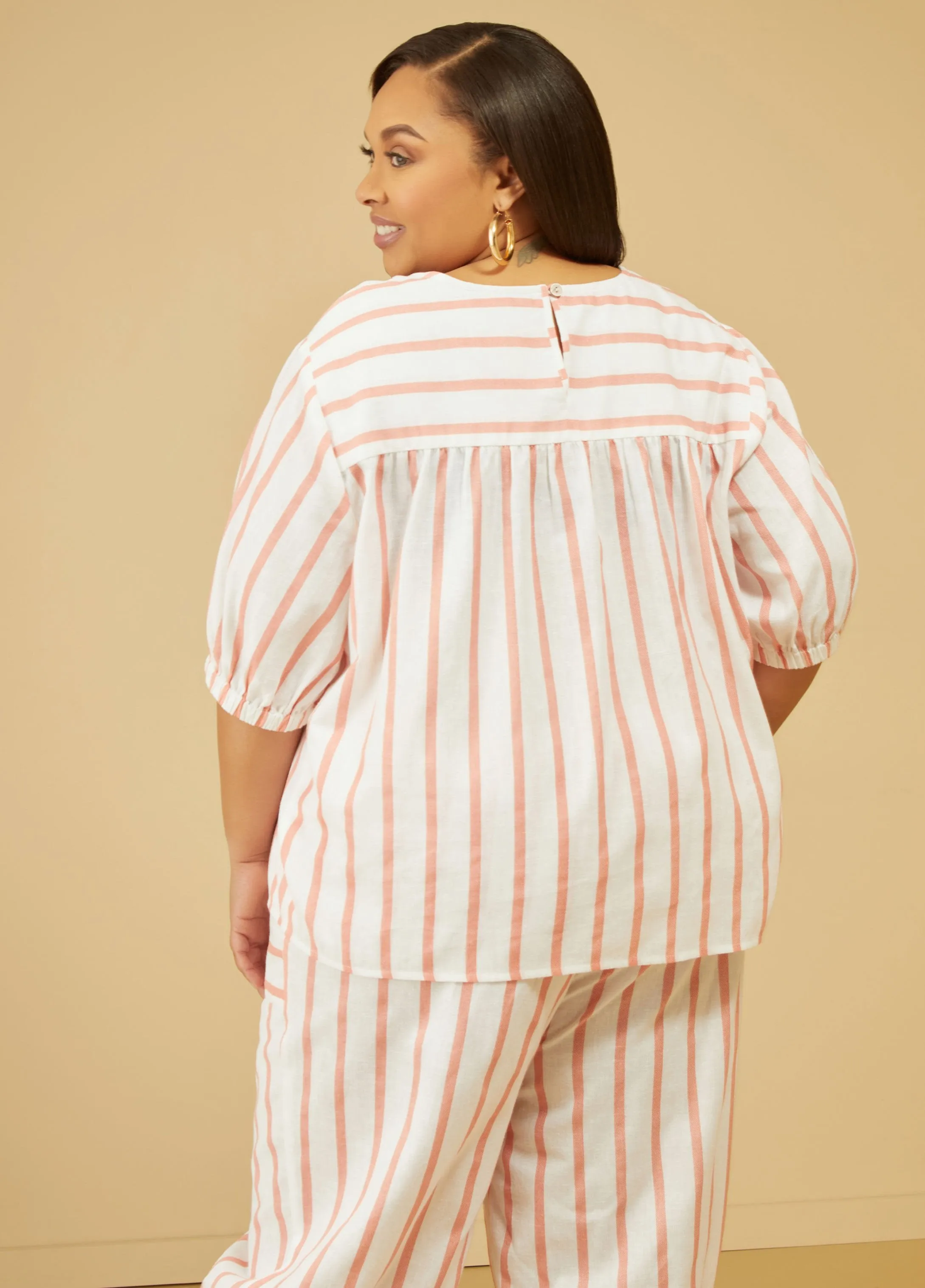 Striped Linen Blend Top sold by Ashley Stewart product image thumbnail 5