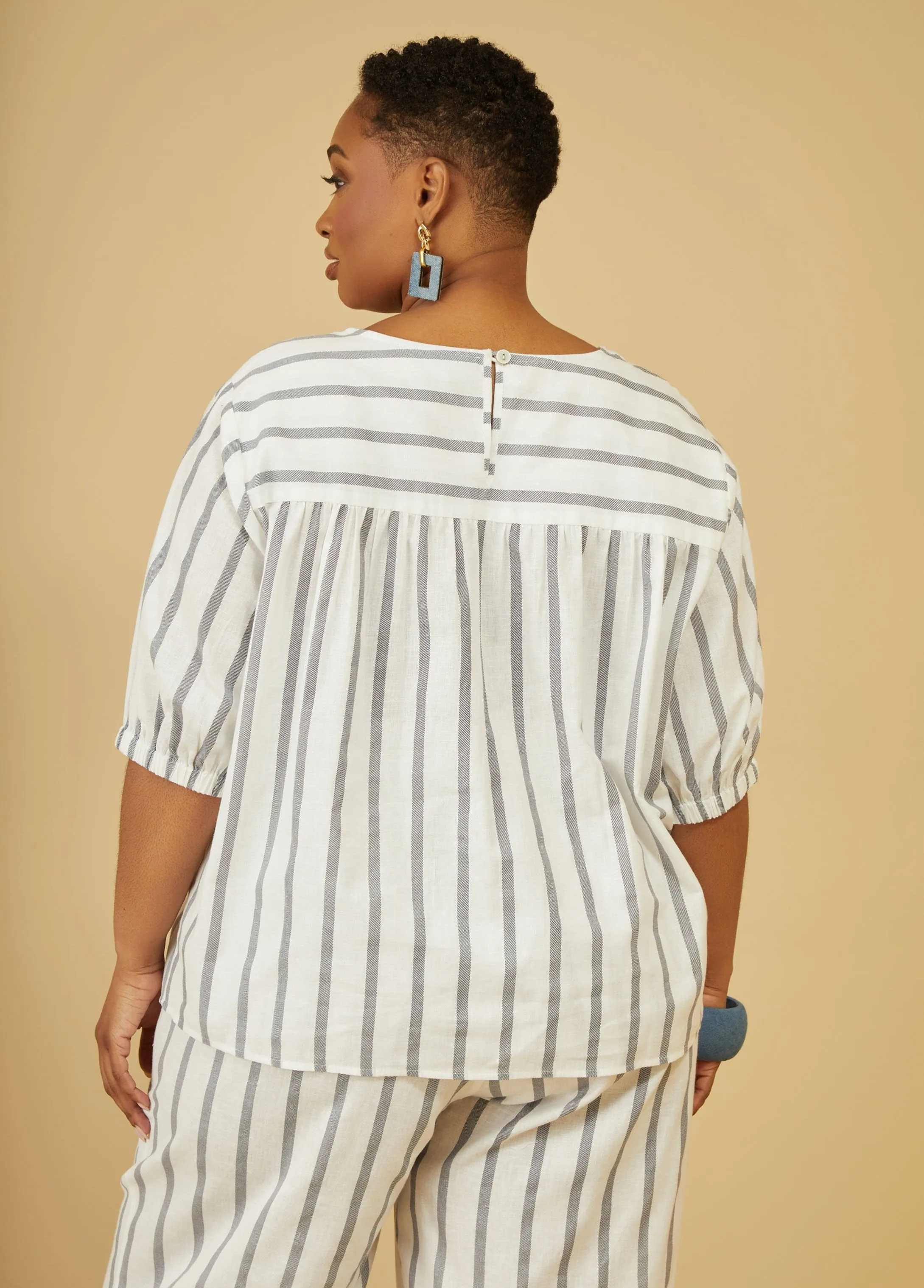 Striped Linen Blend Top sold by Ashley Stewart product image thumbnail 2