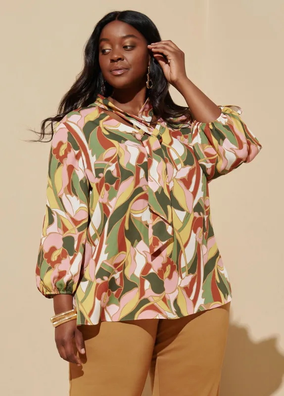 Cutout Floral Print Blouse sold by Ashley Stewart