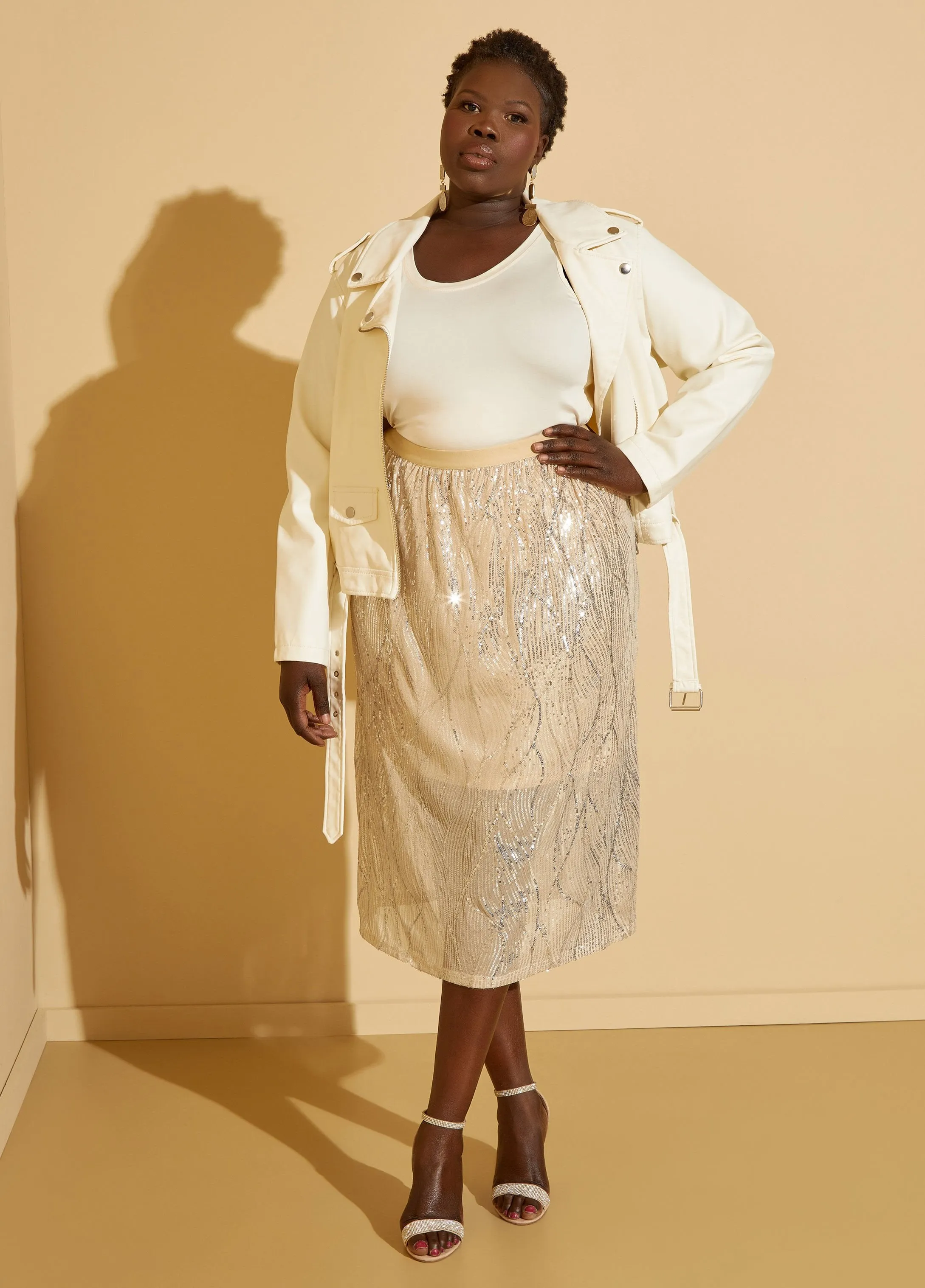 Sequined Stretch Mesh Skirt sold by Ashley Stewart