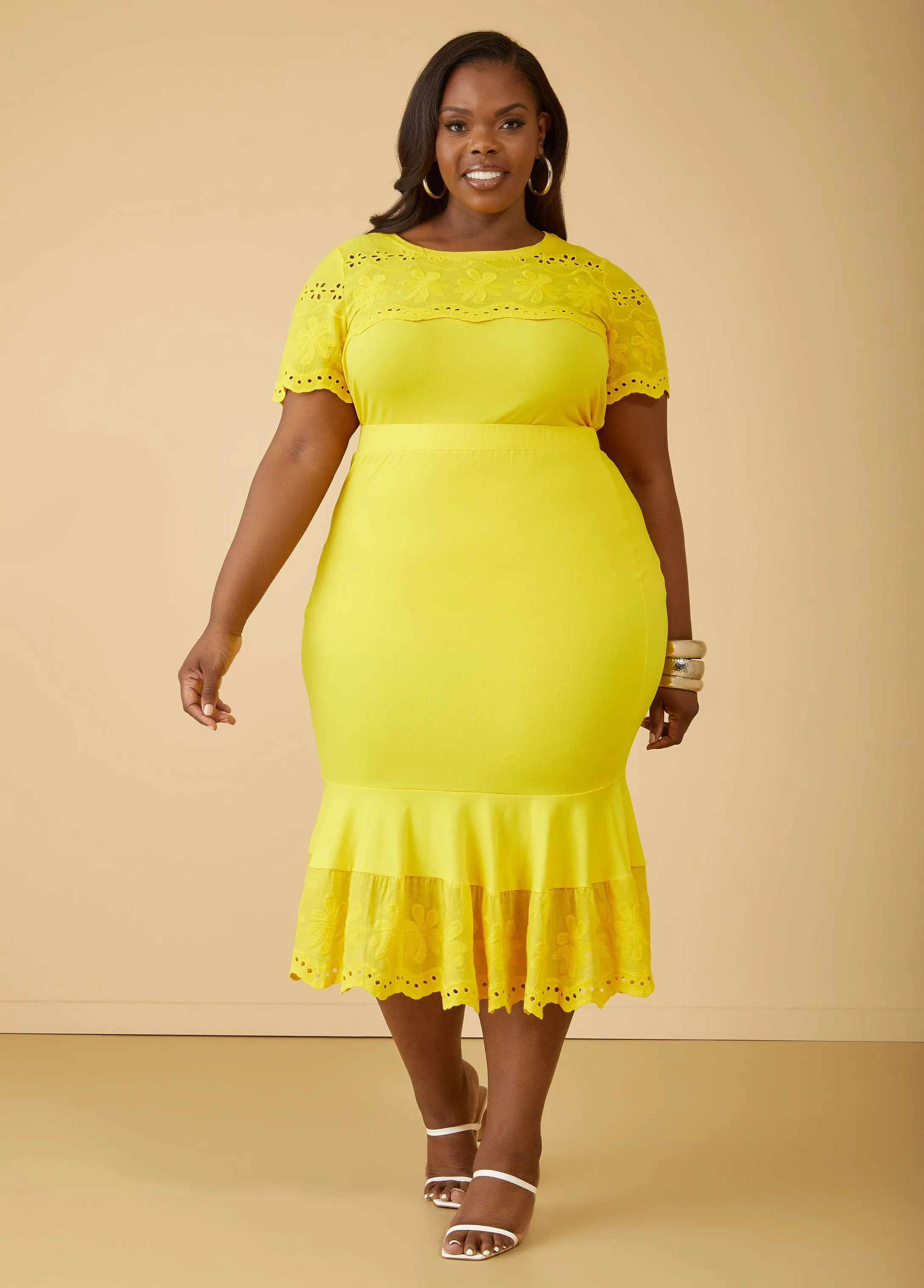 Embroidered Paneled Midi Skirt sold by Ashley Stewart