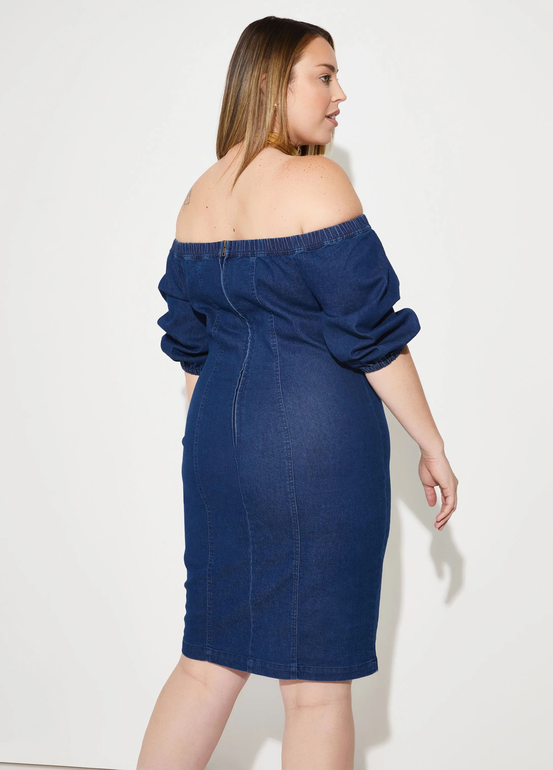 Denim Off The Shoulder Dress sold by Ashley Stewart product image thumbnail 2
