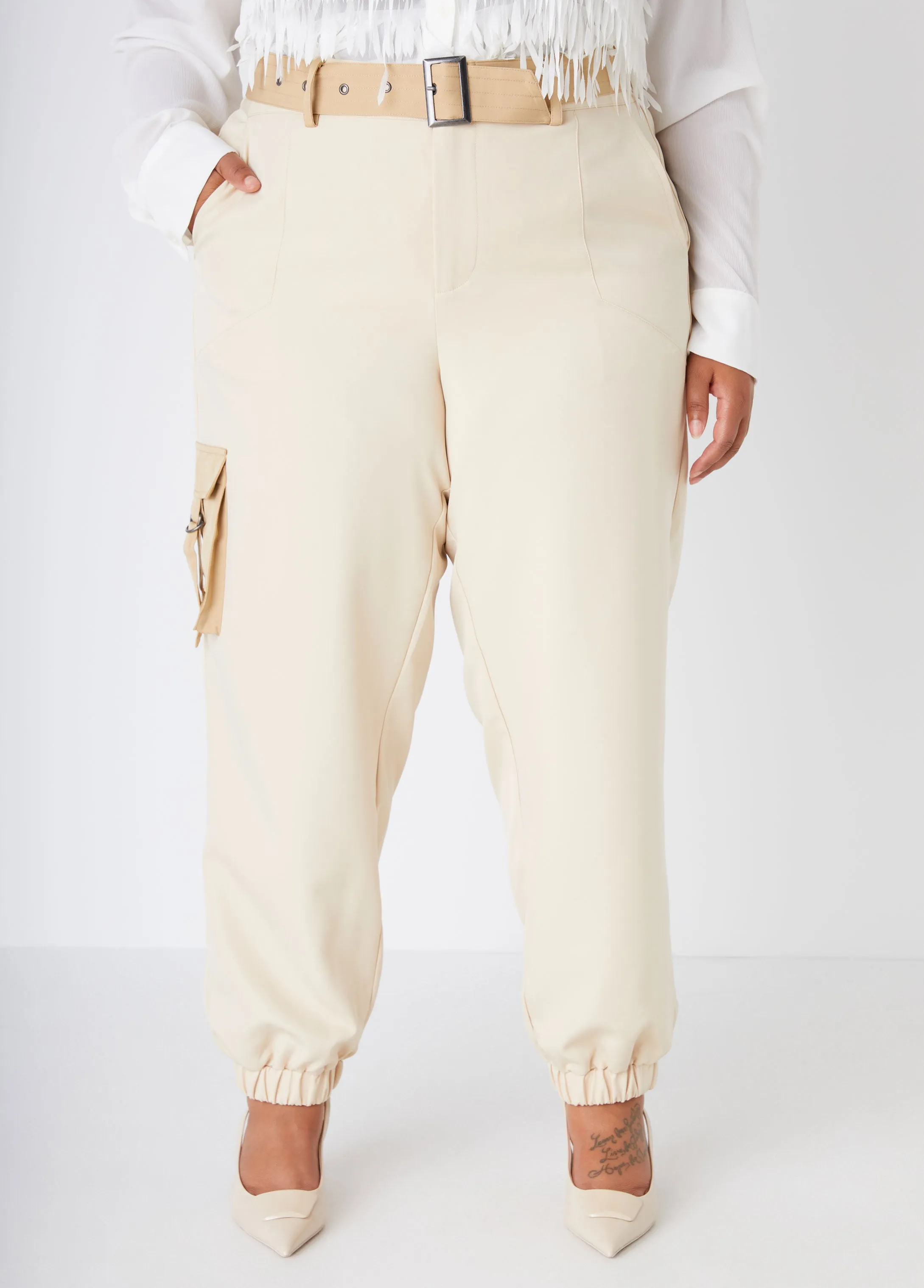 Belted Two Tone Cargo Joggers sold by Ashley Stewart product image thumbnail 4