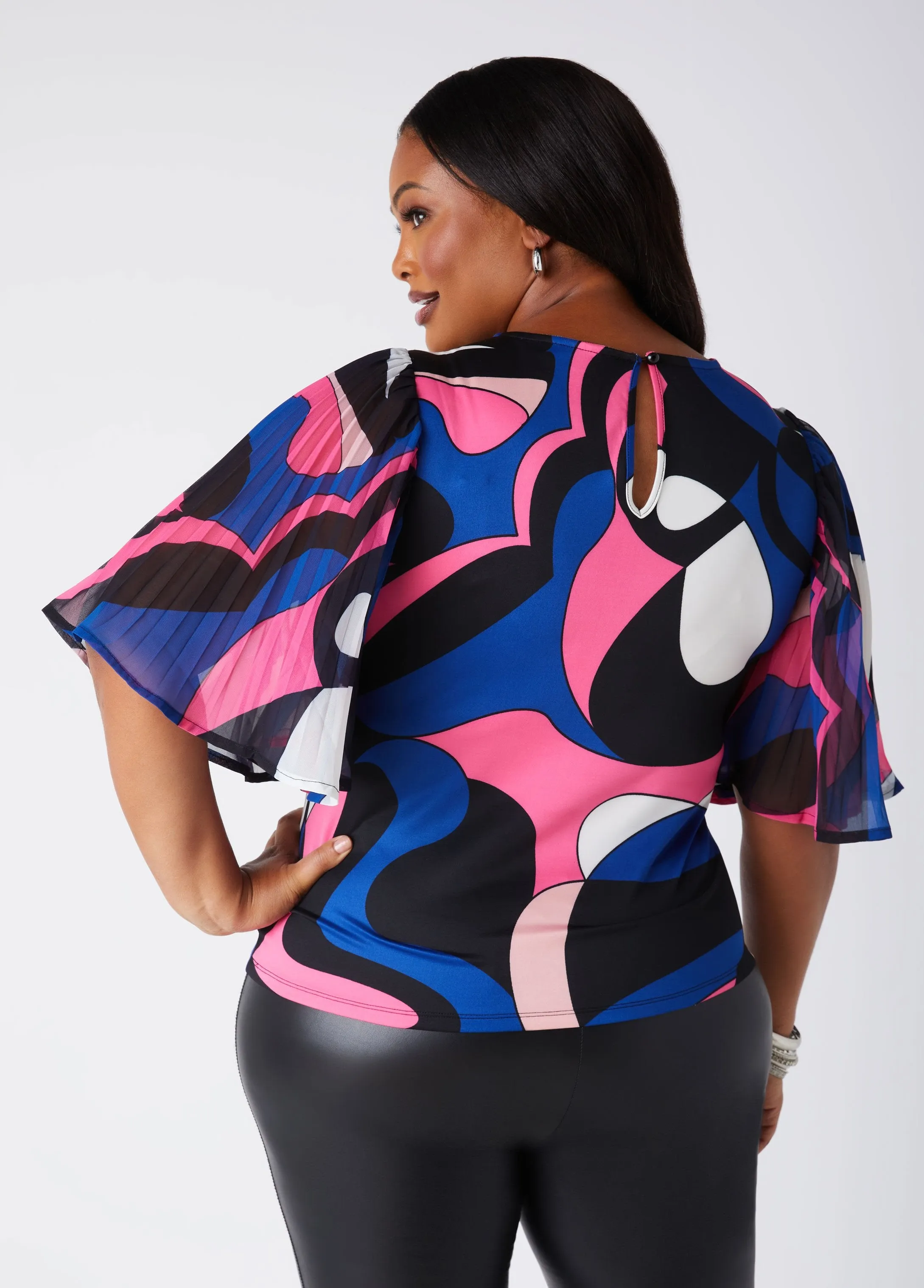 Pleated Paneled Abstract Print Top sold by Ashley Stewart product image thumbnail 2