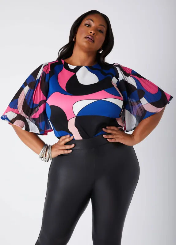 Pleated Paneled Abstract Print Top made by Ashley Stewart