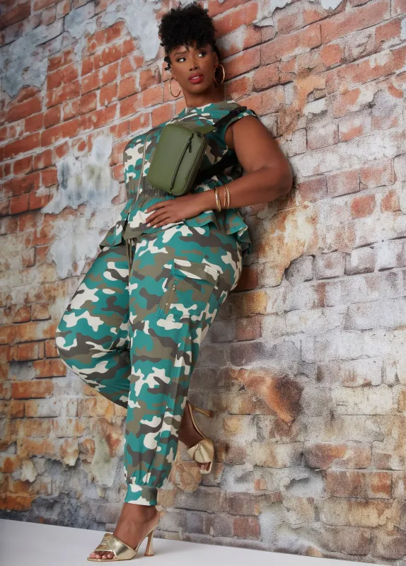 Mid Rise Camo Print Cargo Joggers sold by Ashley Stewart