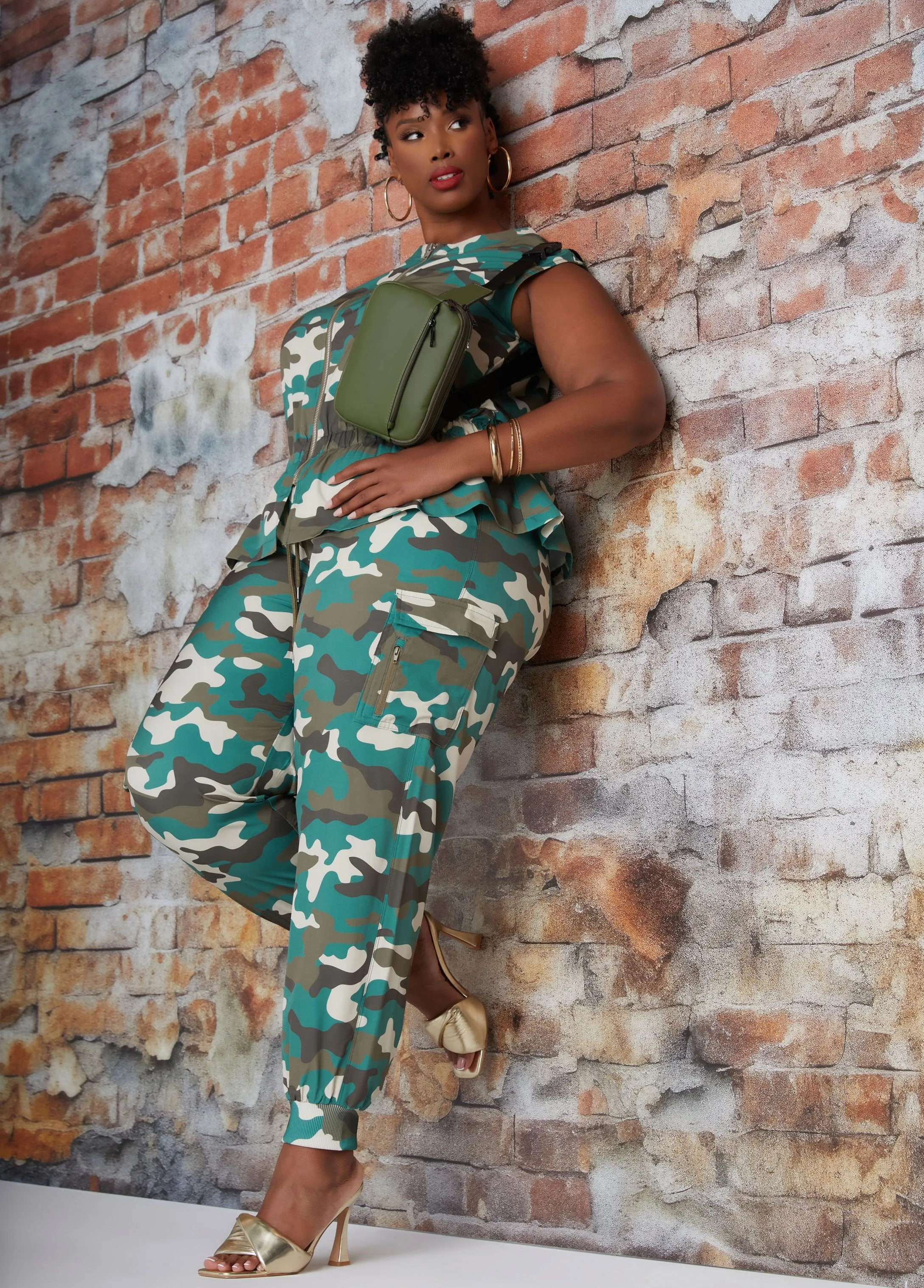 Mid Rise Camo Print Cargo Joggers sold by Ashley Stewart