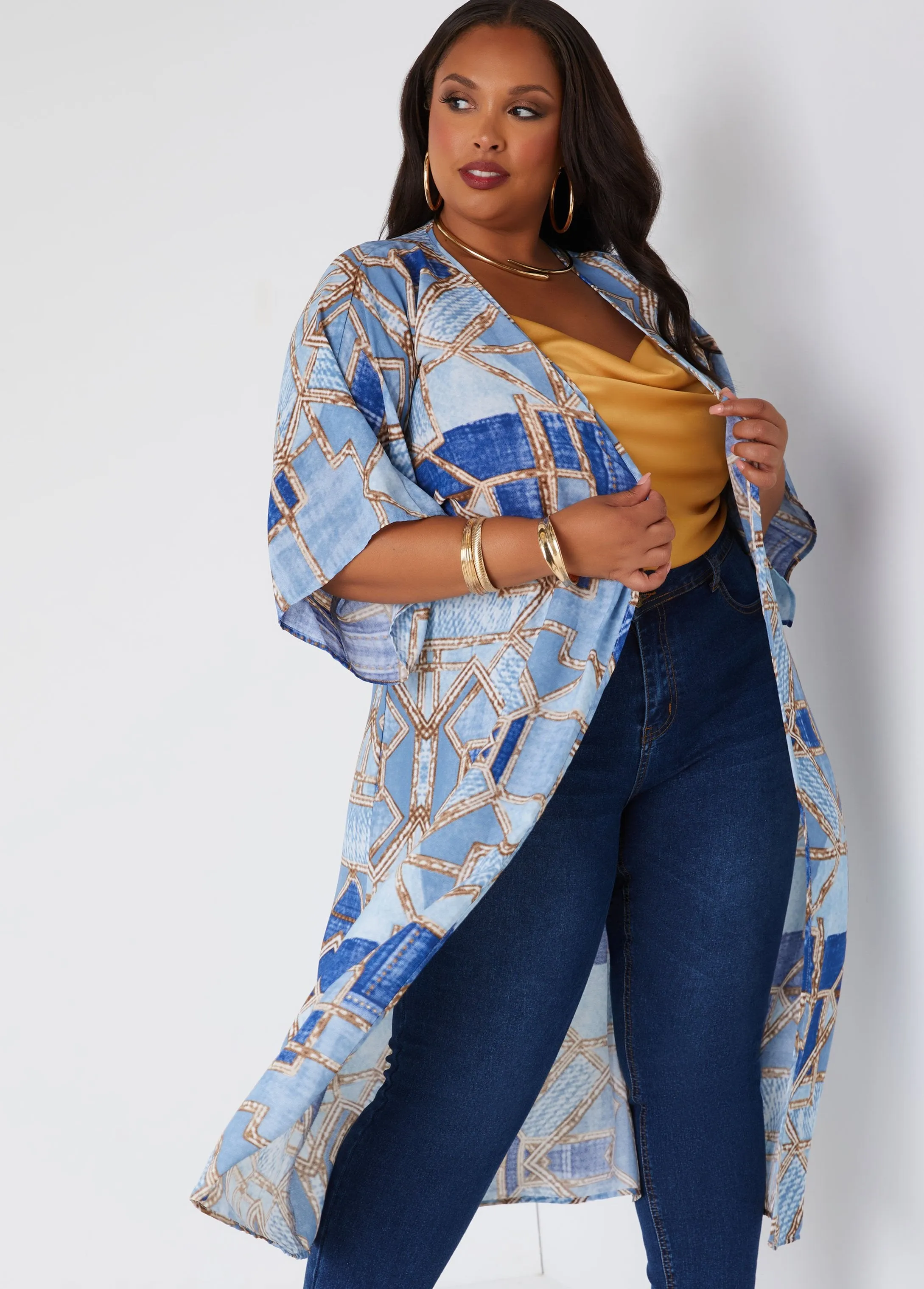 Printed Open Front Kimono sold by Ashley Stewart product image thumbnail 3
