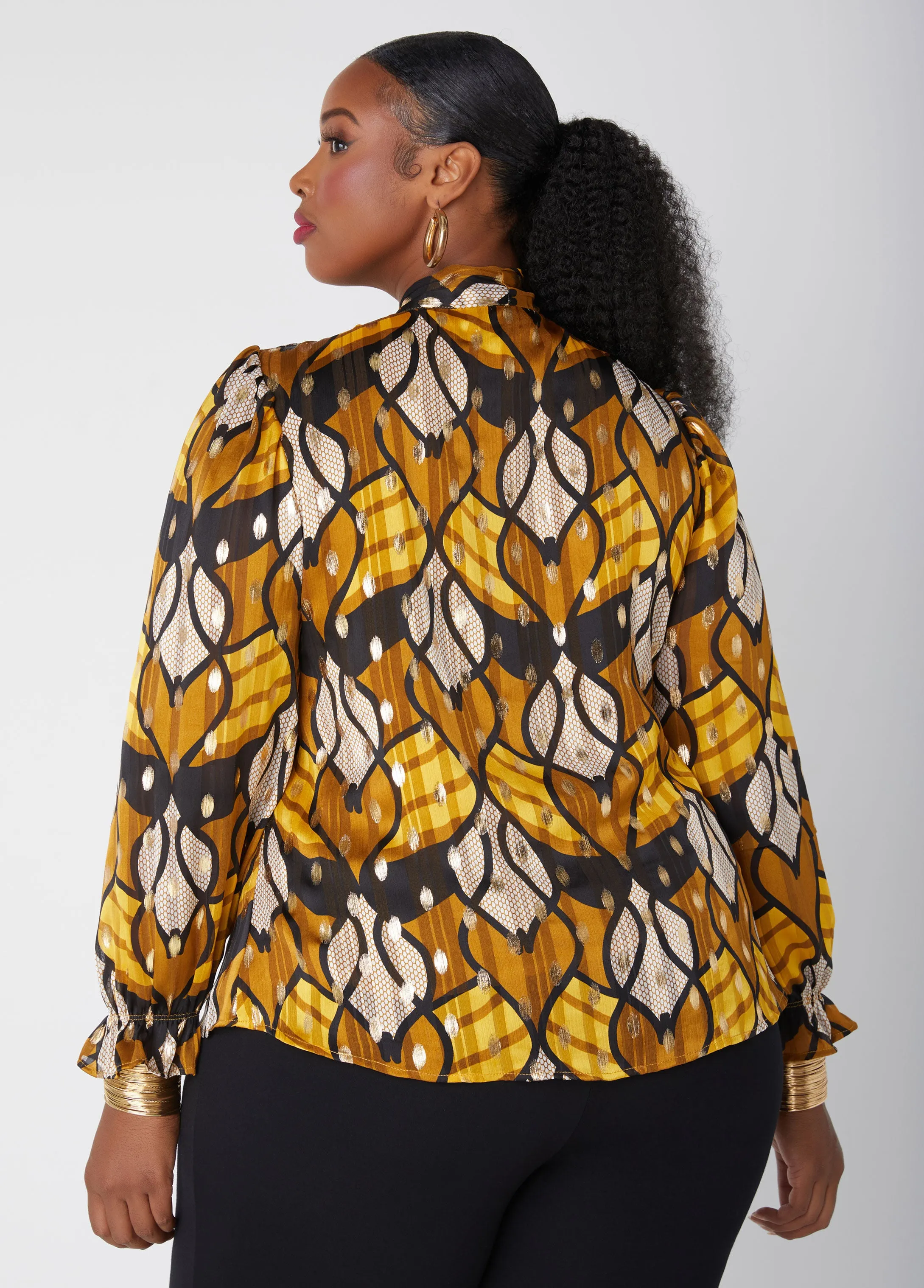 Neck Tie Metallic Printed Blouse sold by Ashley Stewart product image thumbnail 2
