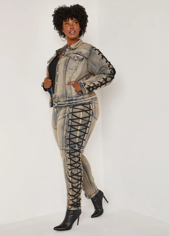 Lace Up Skinny Jeans sold by Ashley Stewart