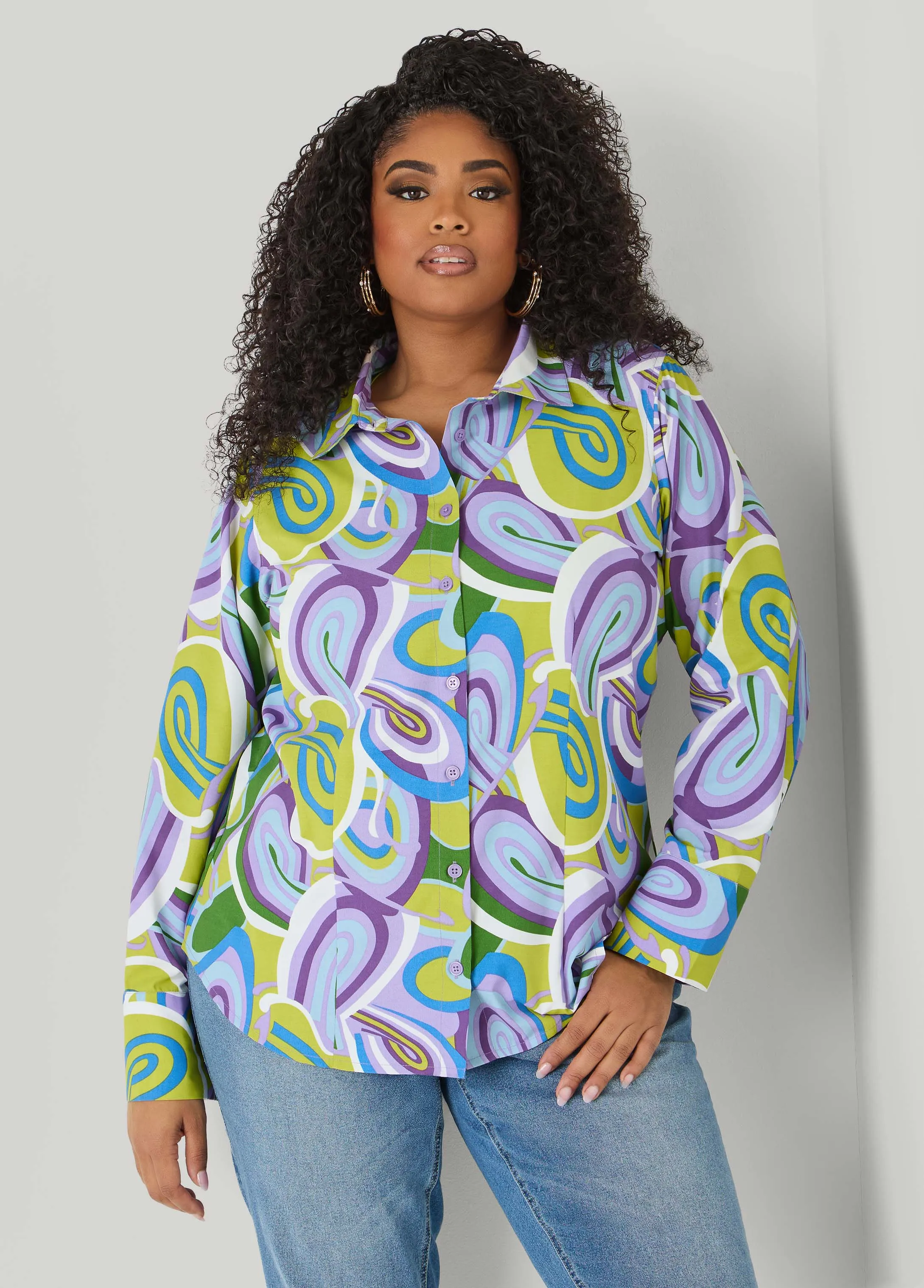 Swirl Print Collared Shirt sold by Ashley Stewart