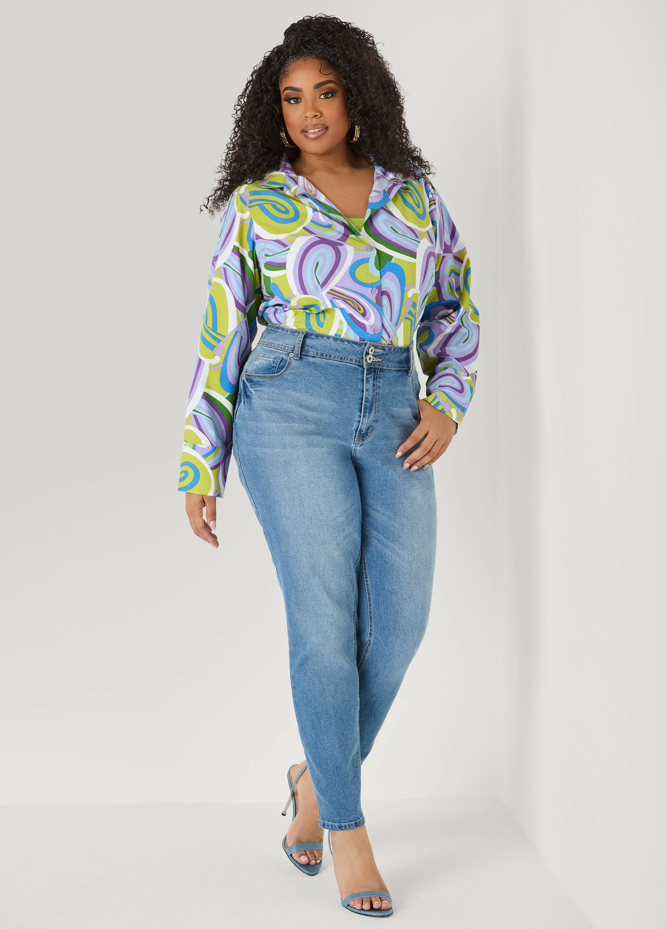Swirl Print Collared Shirt sold by Ashley Stewart product image thumbnail 3