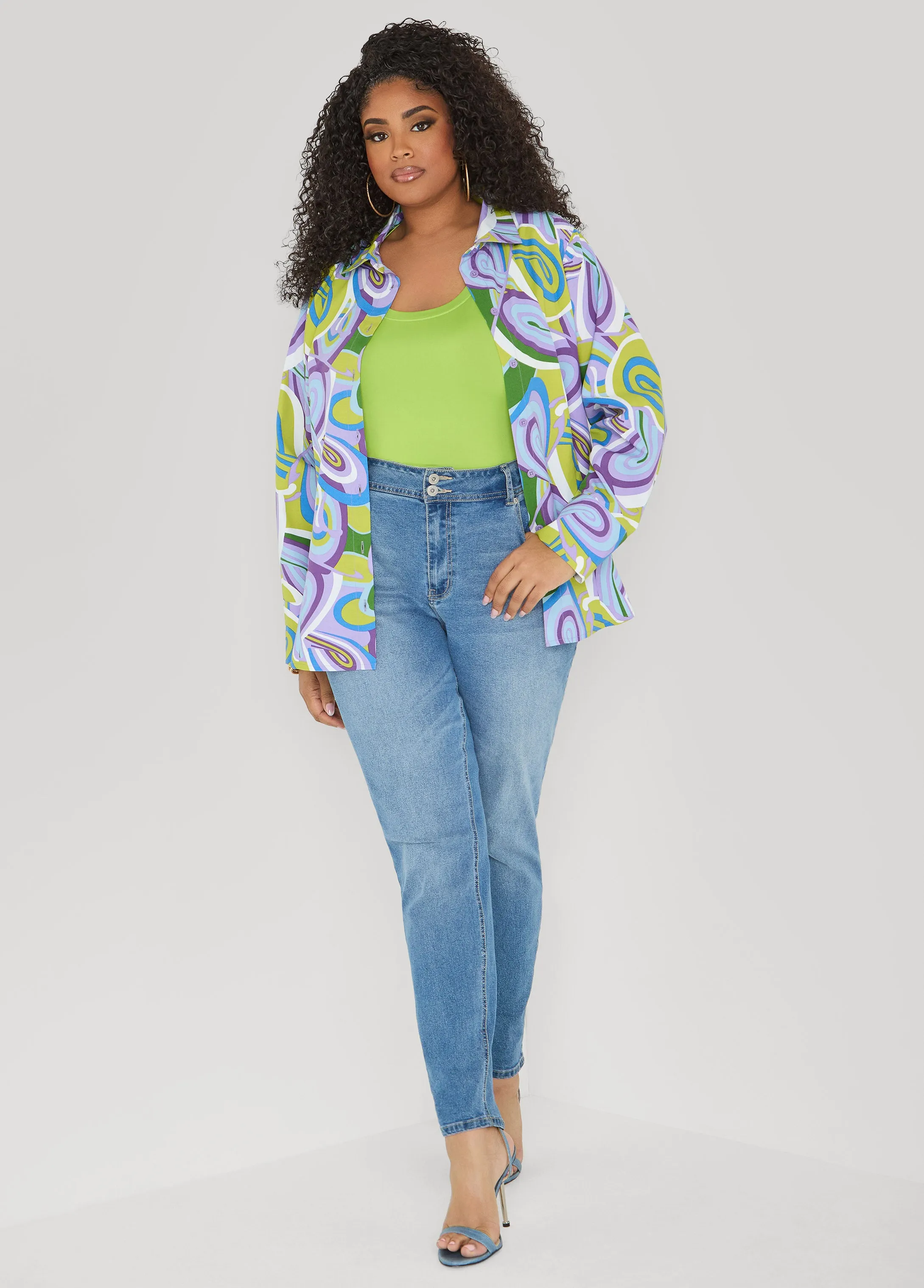 Swirl Print Collared Shirt sold by Ashley Stewart product image thumbnail 4