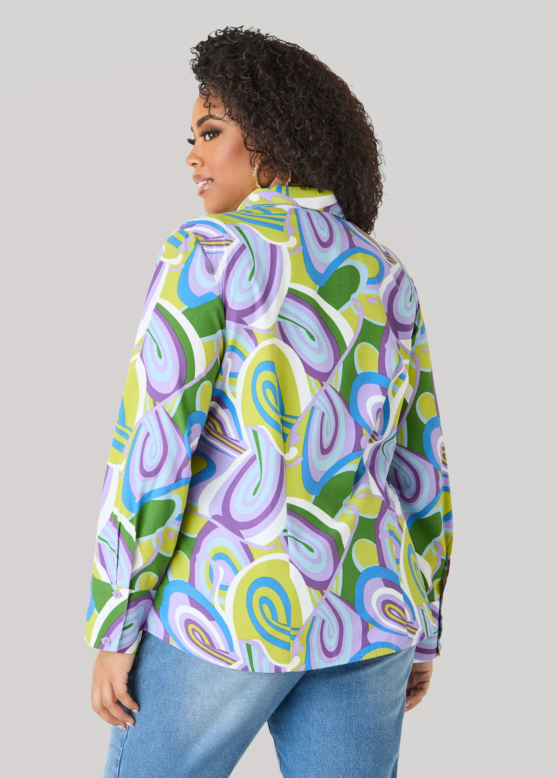 Swirl Print Collared Shirt sold by Ashley Stewart product image thumbnail 2
