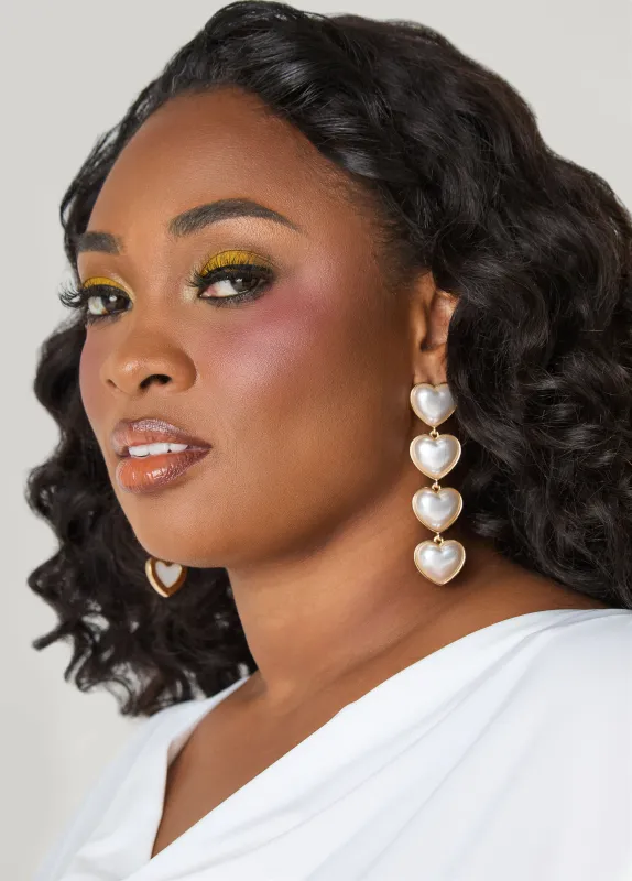 Faux Pearl Heart Earrings sold by Ashley Stewart