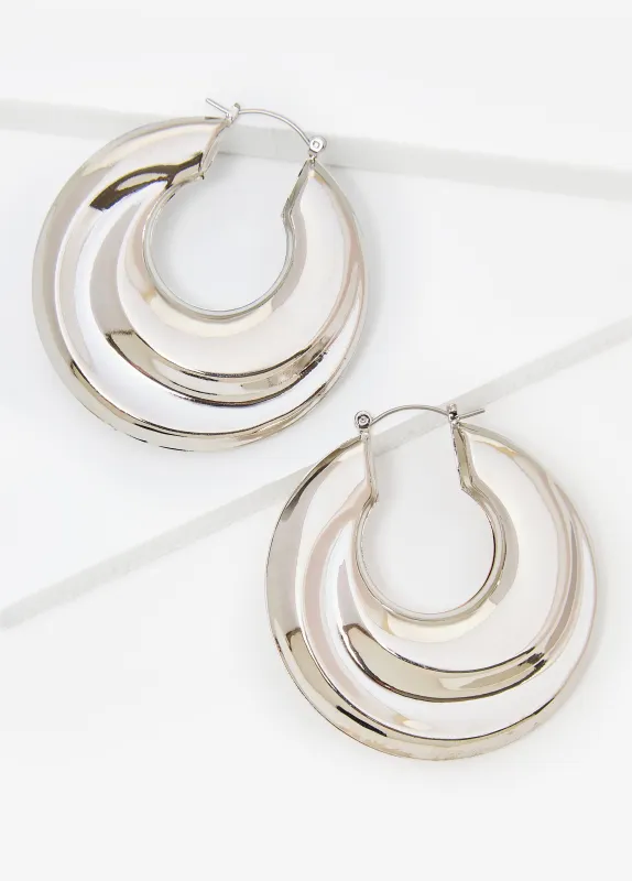Silver Tone Puff Hoop Earrings sold by Ashley Stewart