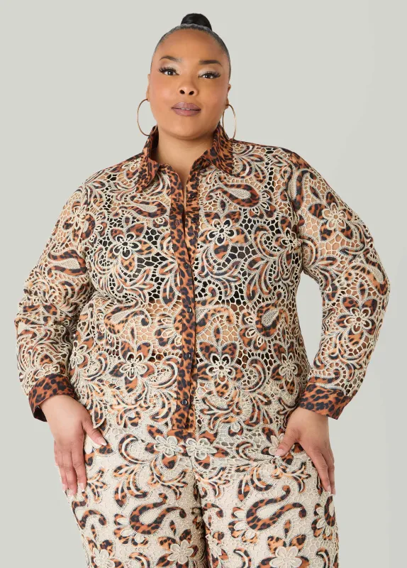 Leopard Print Corded Lace Shirt made by Ashley Stewart