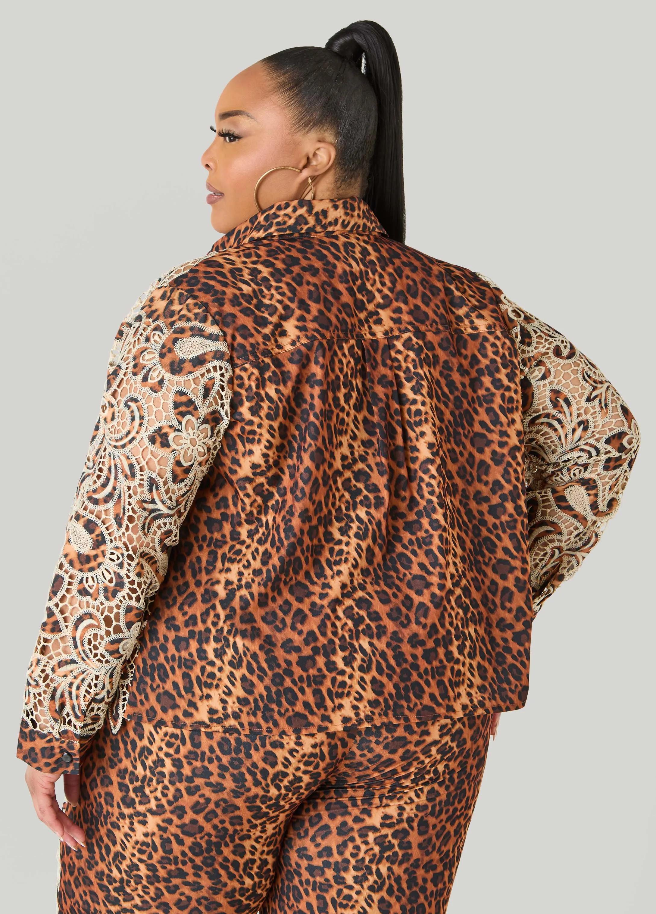 Leopard Print Corded Lace Shirt sold by Ashley Stewart product image thumbnail 2