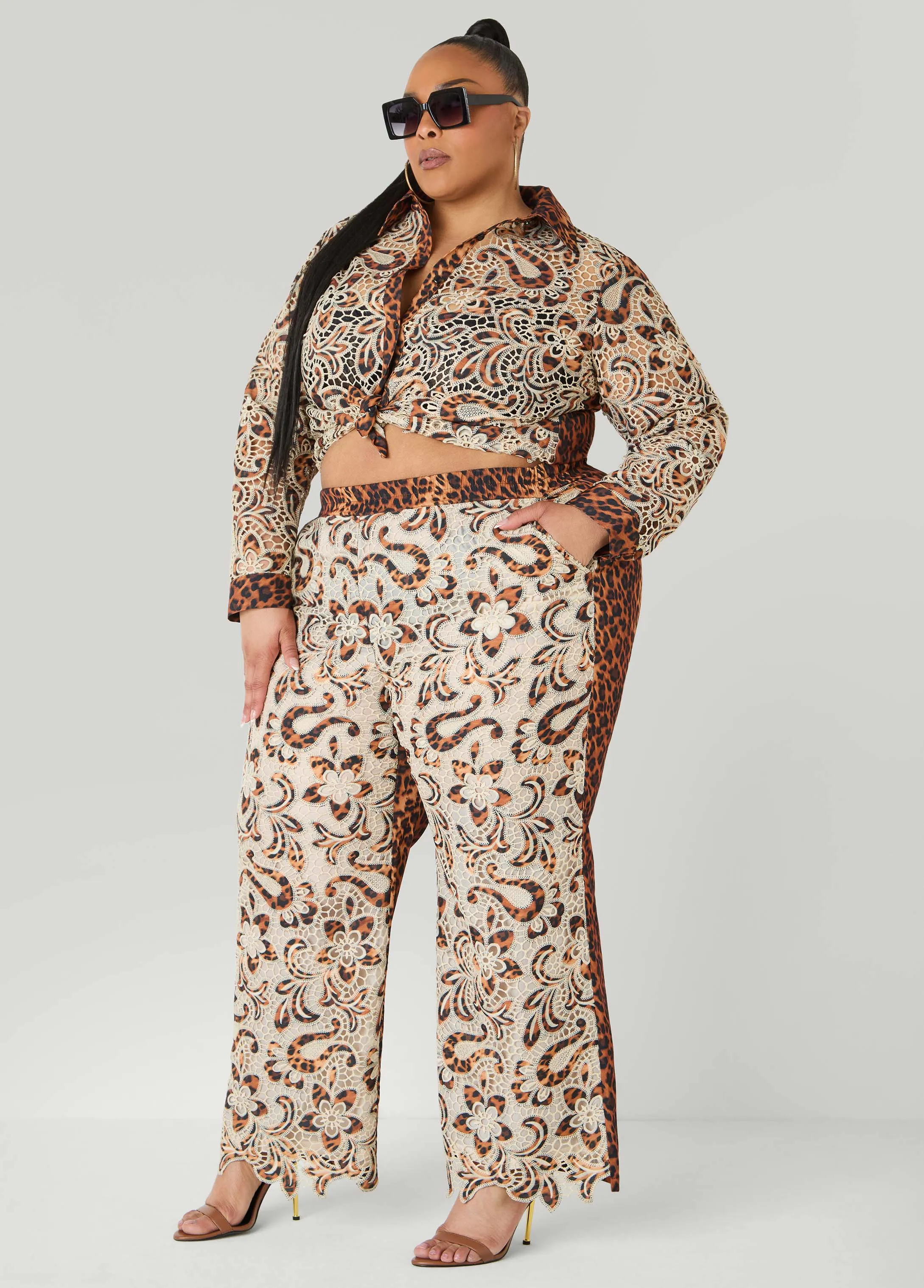 Leopard Print Corded Lace Shirt sold by Ashley Stewart product image thumbnail 3