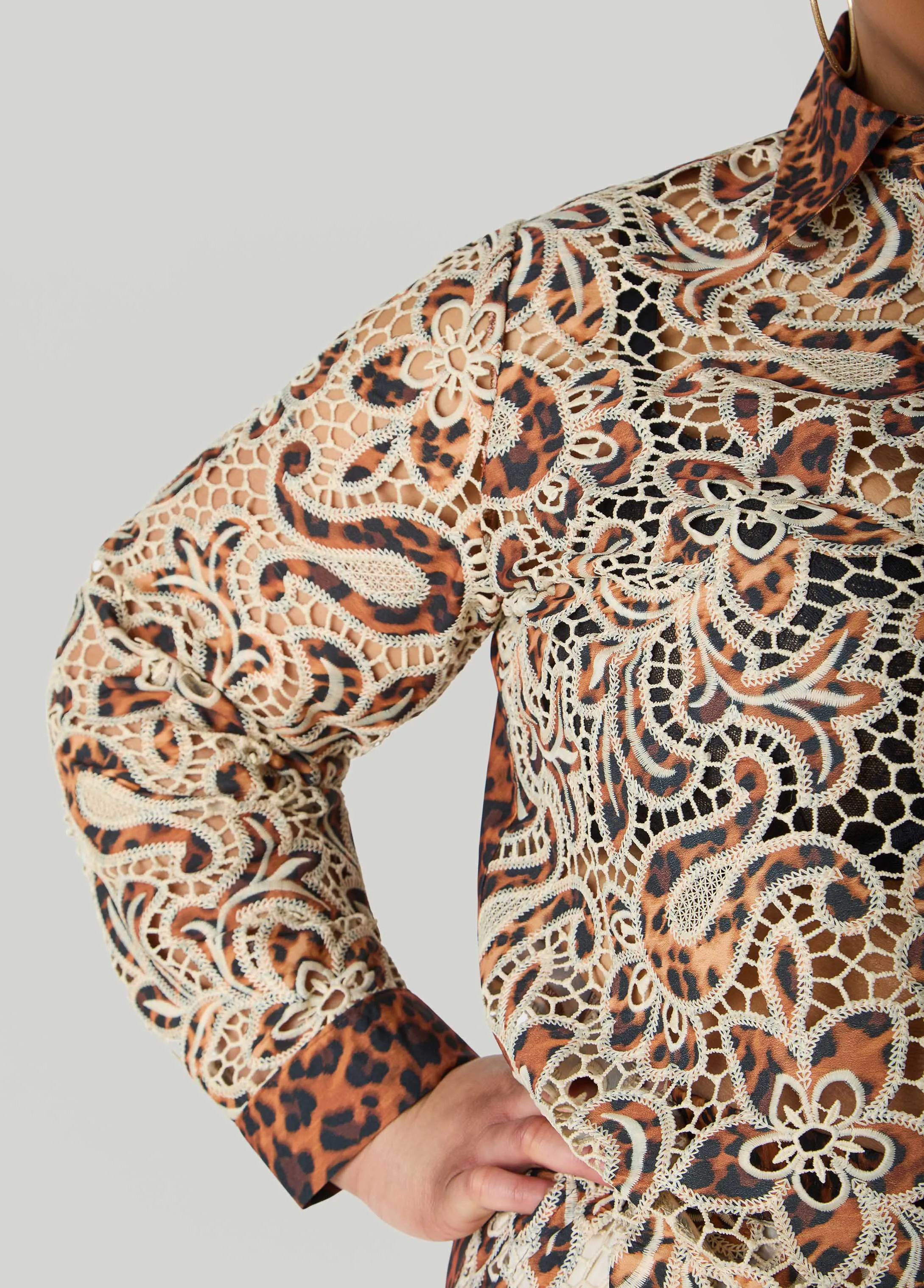 Leopard Print Corded Lace Shirt sold by Ashley Stewart product image thumbnail 4