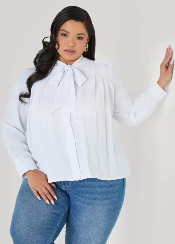 Pleated Tie Neck Shirt made by Ashley Stewart