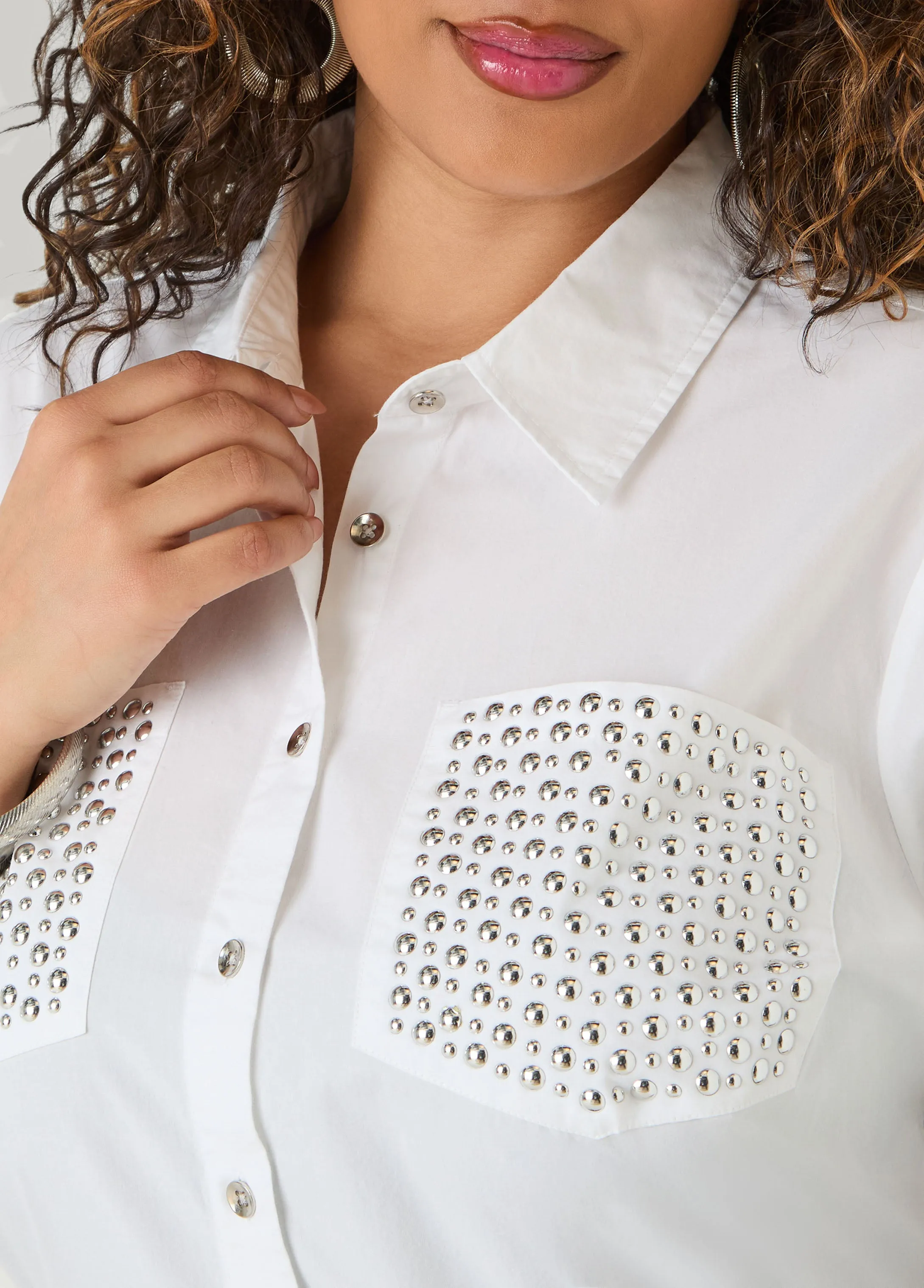 Studded Cotton Shirt sold by Ashley Stewart product image thumbnail 4
