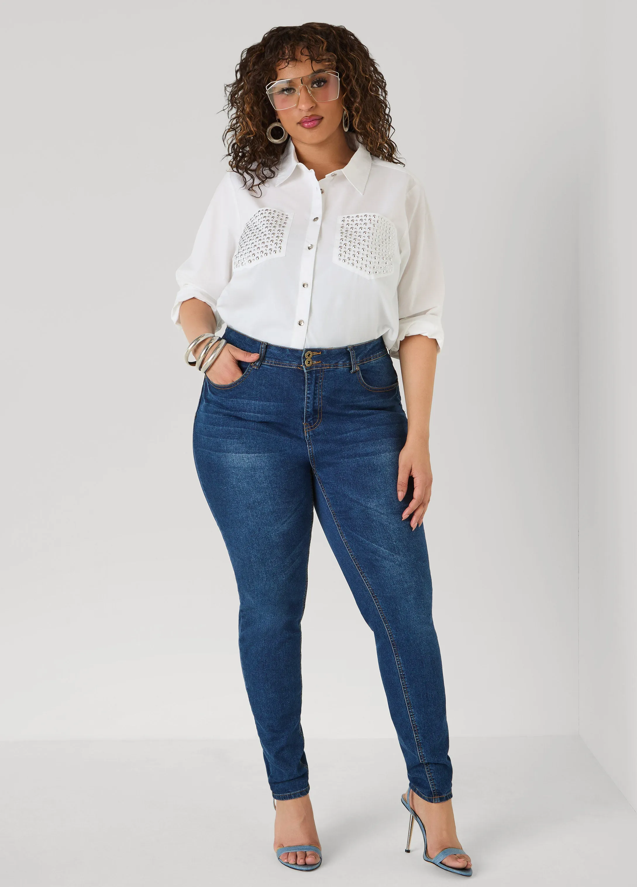 Studded Cotton Shirt sold by Ashley Stewart product image thumbnail 3