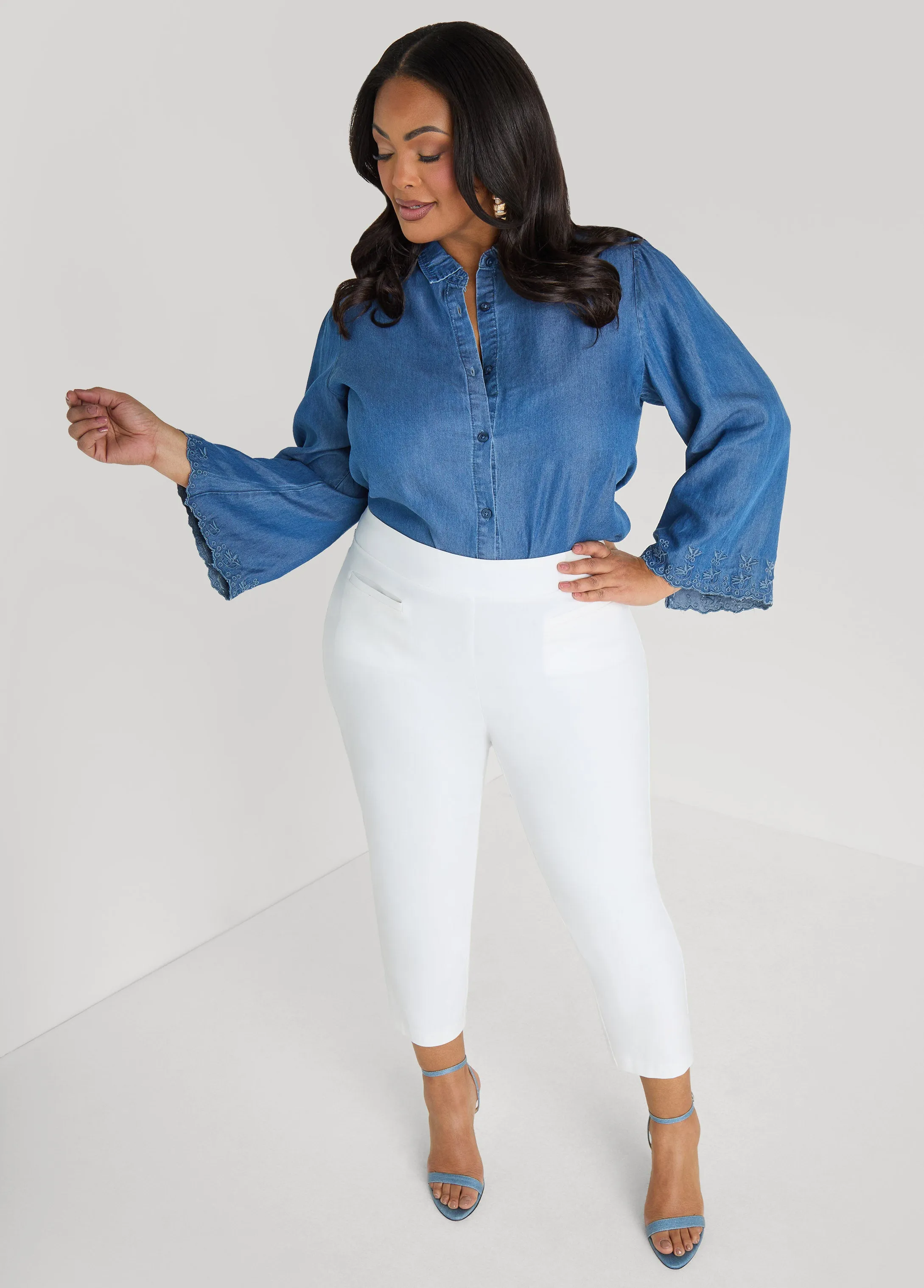 Embroidered Eyelet Chambray Shirt sold by Ashley Stewart product image thumbnail 3