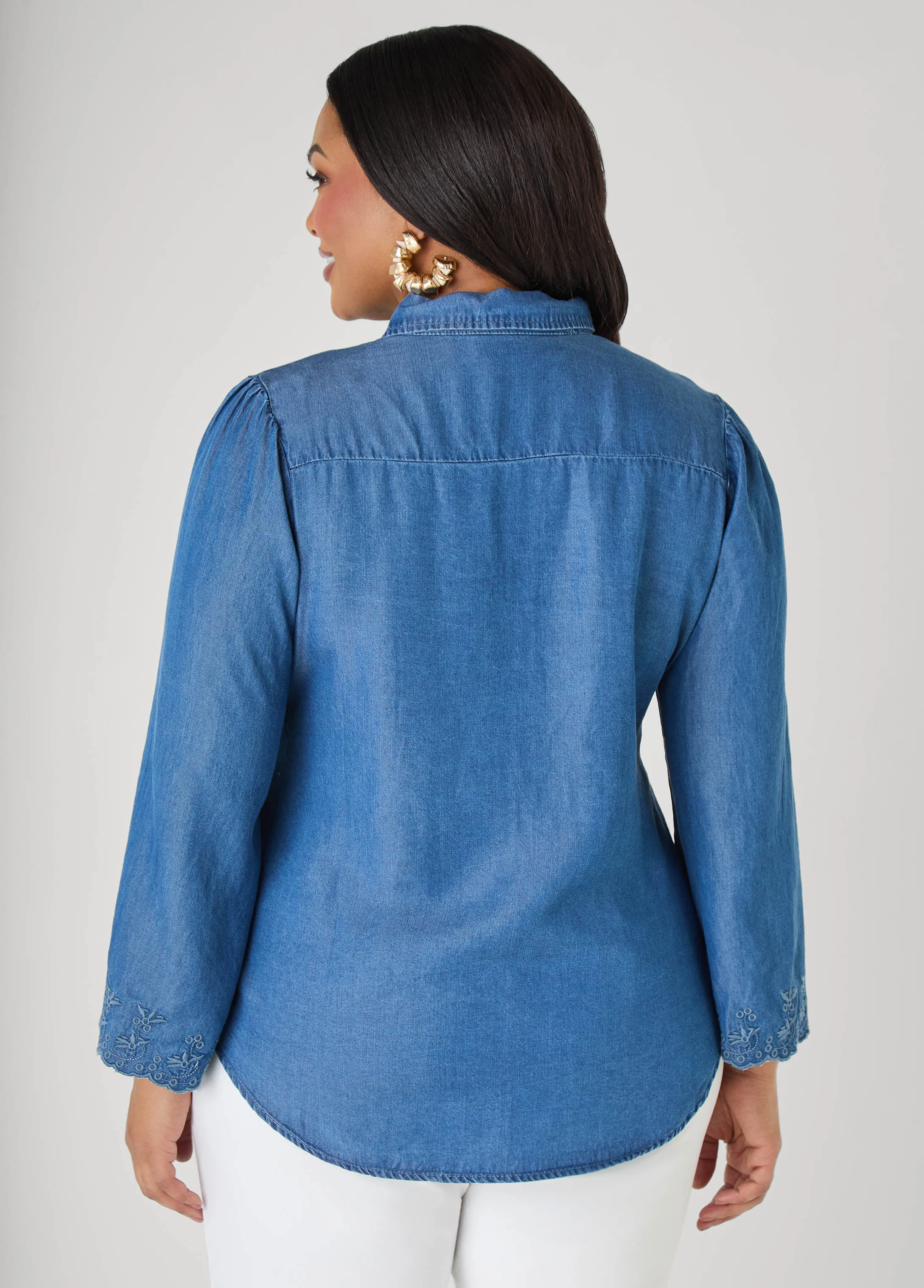 Embroidered Eyelet Chambray Shirt sold by Ashley Stewart product image thumbnail 2