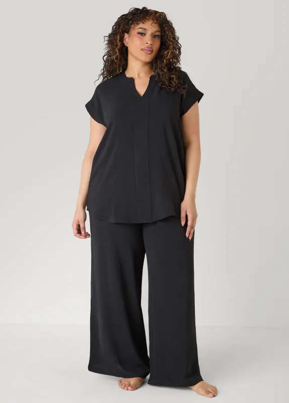Textured V Neck Pajama Set made by Ashley Stewart