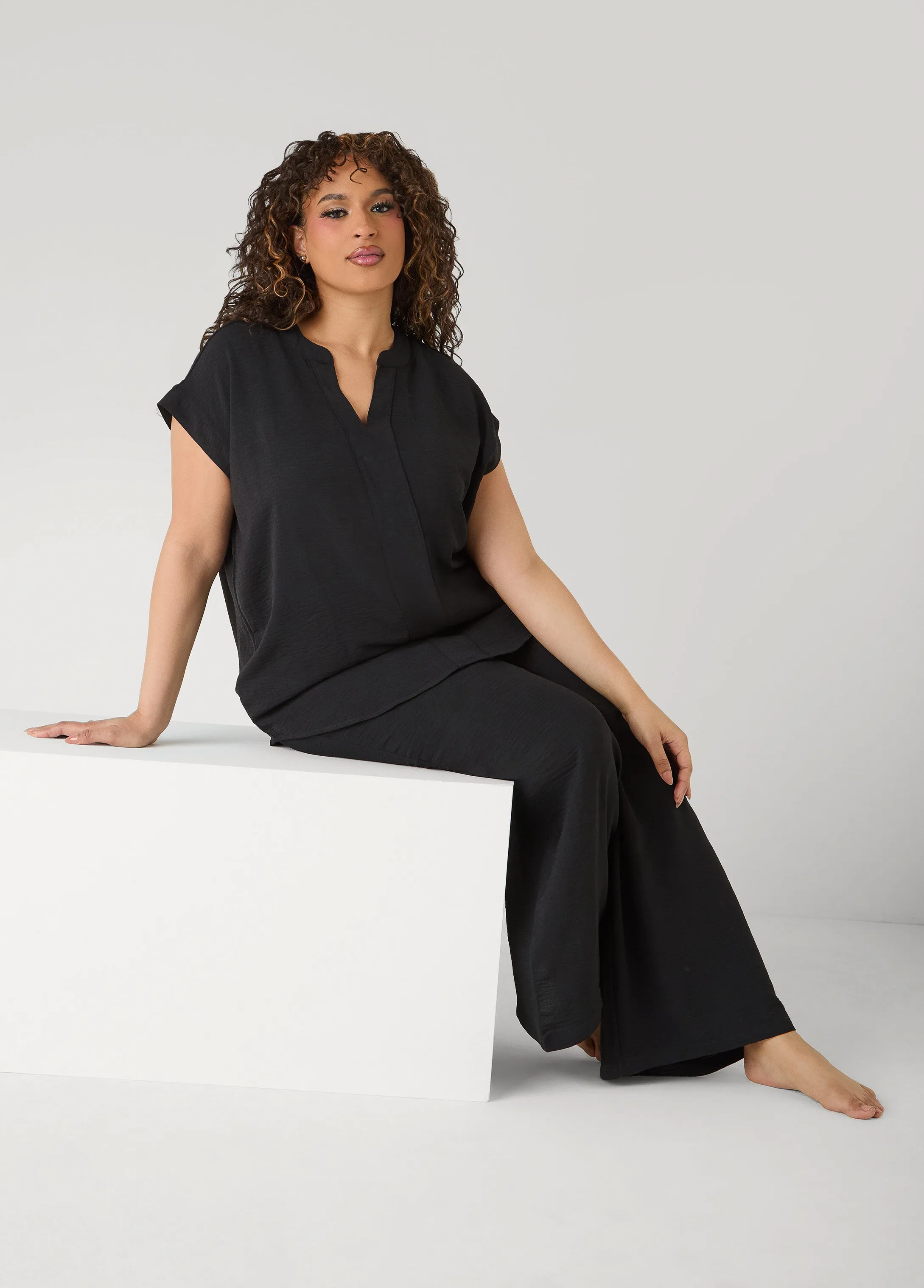 Textured V Neck Pajama Set sold by Ashley Stewart product image thumbnail 4