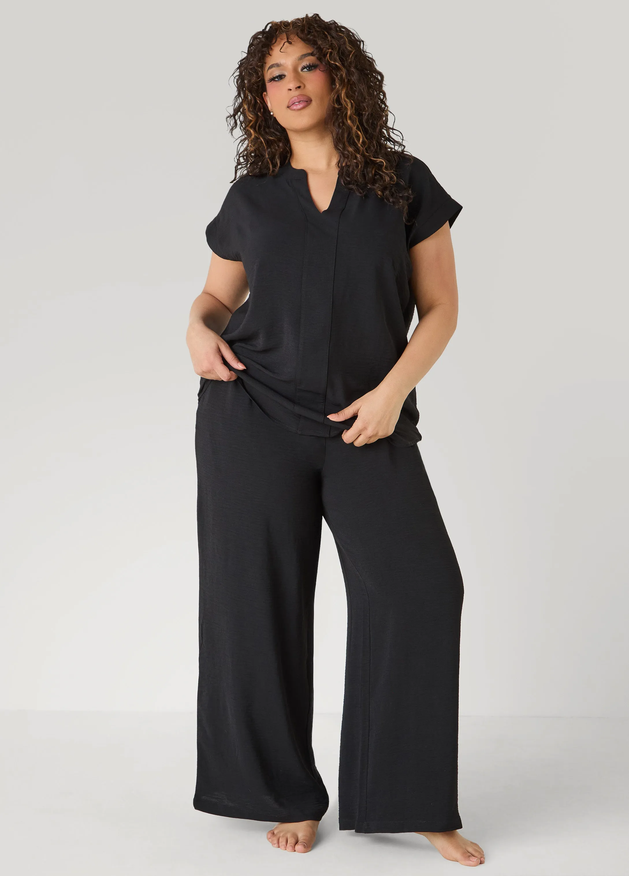 Textured V Neck Pajama Set sold by Ashley Stewart product image thumbnail 3