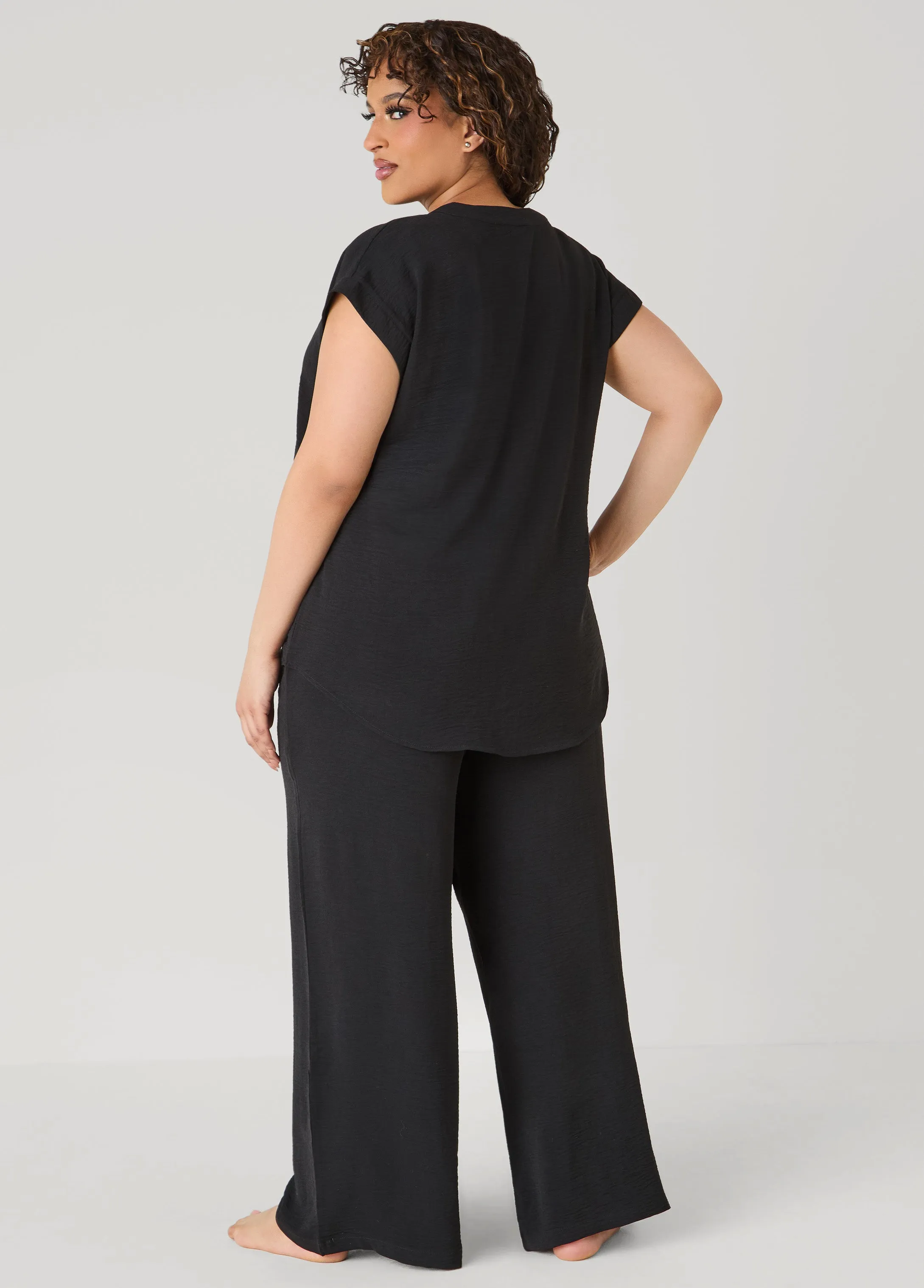 Textured V Neck Pajama Set sold by Ashley Stewart product image thumbnail 2