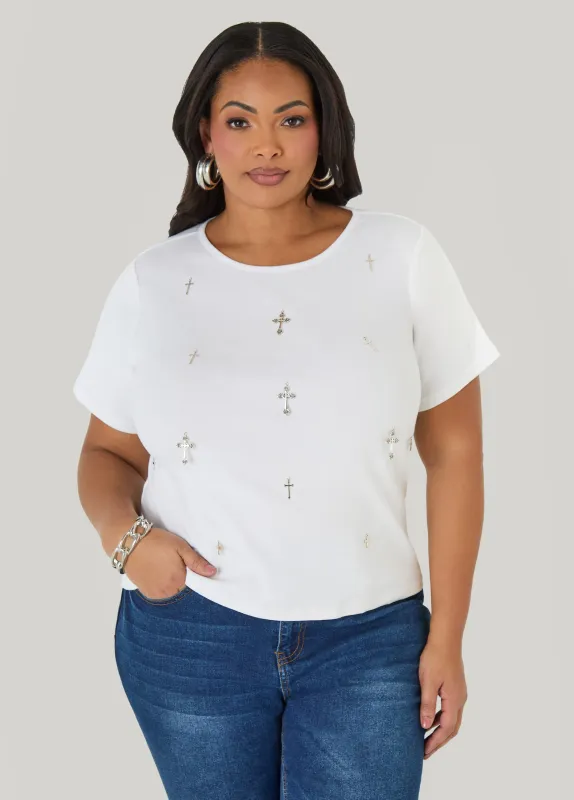 Cross Embellished Jersey Tee made by Ashley Stewart