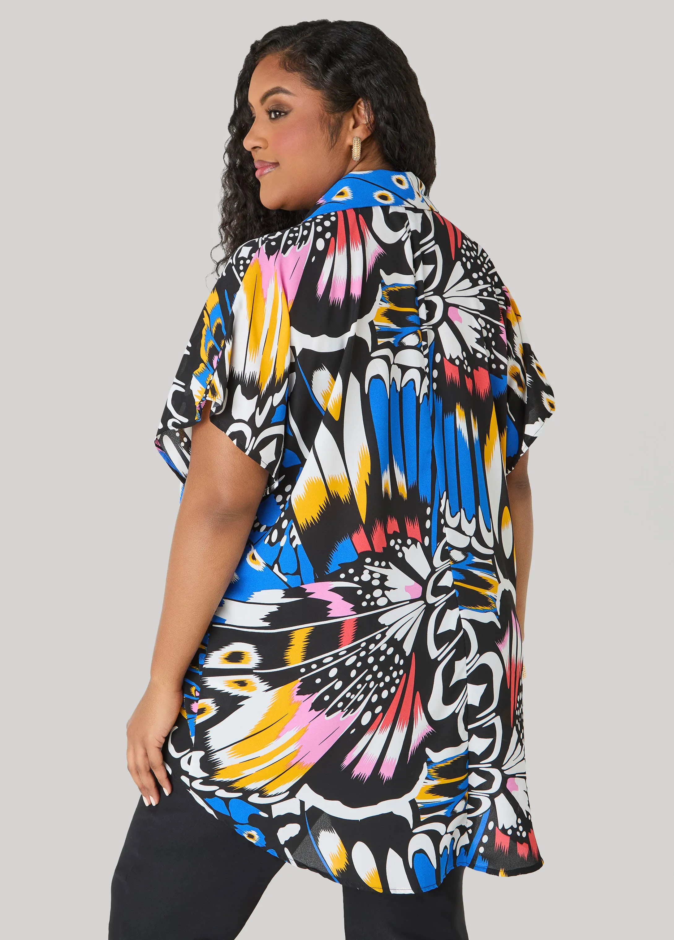 Butterfly Print Hi Low Blouse sold by Ashley Stewart product image thumbnail 2