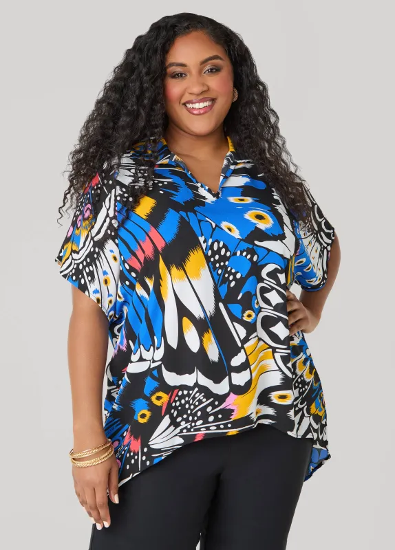 Butterfly Print Hi Low Blouse made by Ashley Stewart