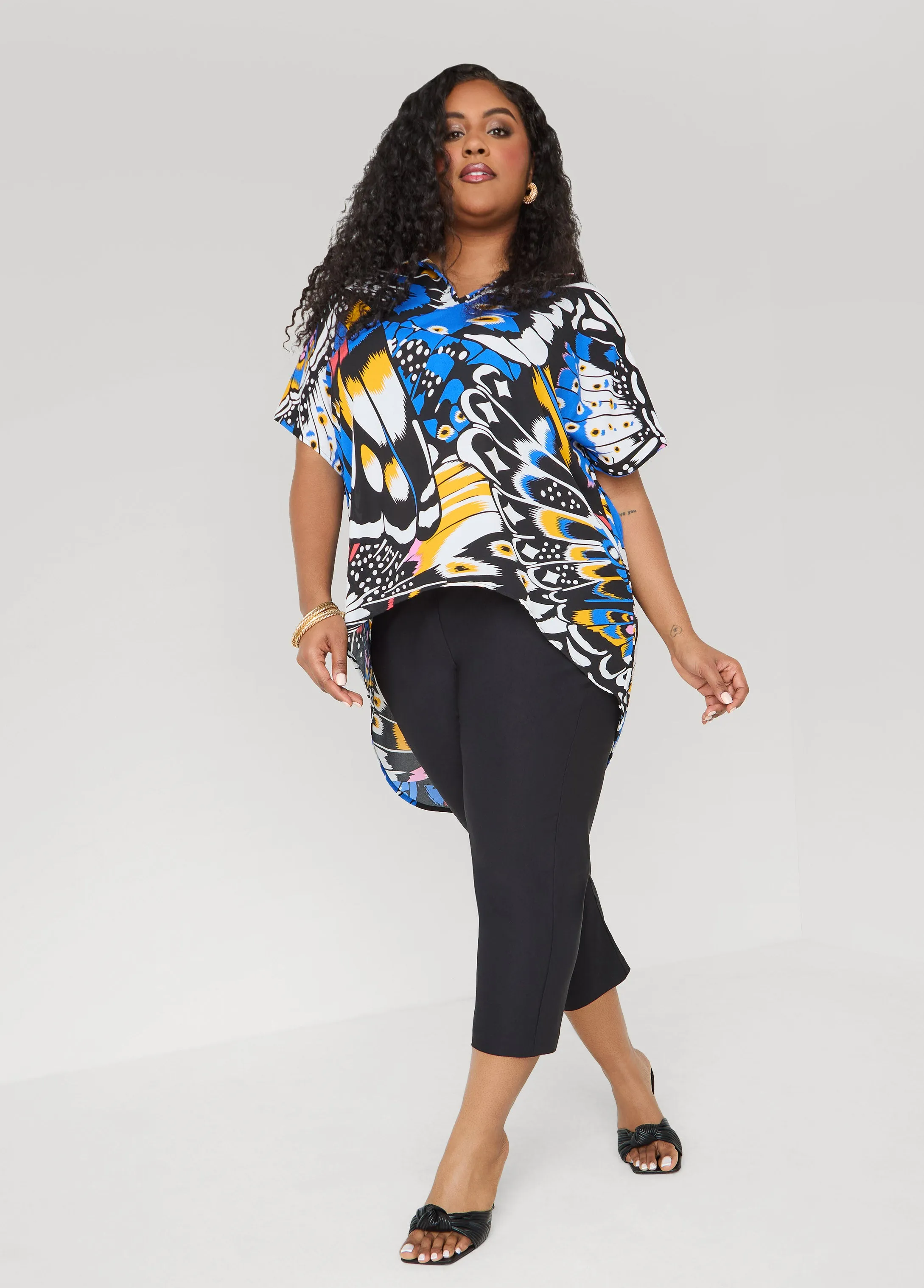 Butterfly Print Hi Low Blouse sold by Ashley Stewart product image thumbnail 3