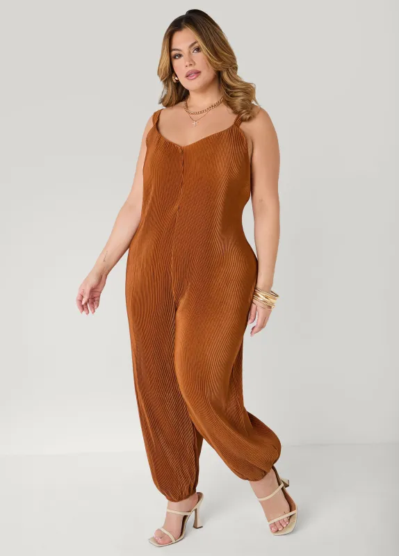 Plisse Satin Balloon Pant Jumpsuit made by Ashley Stewart