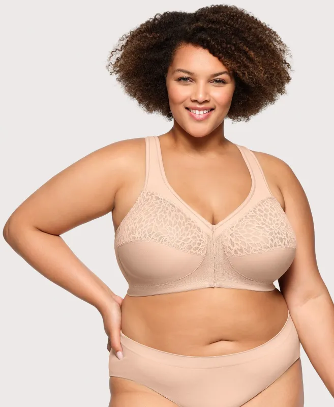 MagicLift Front-Closure Racerback Bra Cafe sold by Ashley Stewart