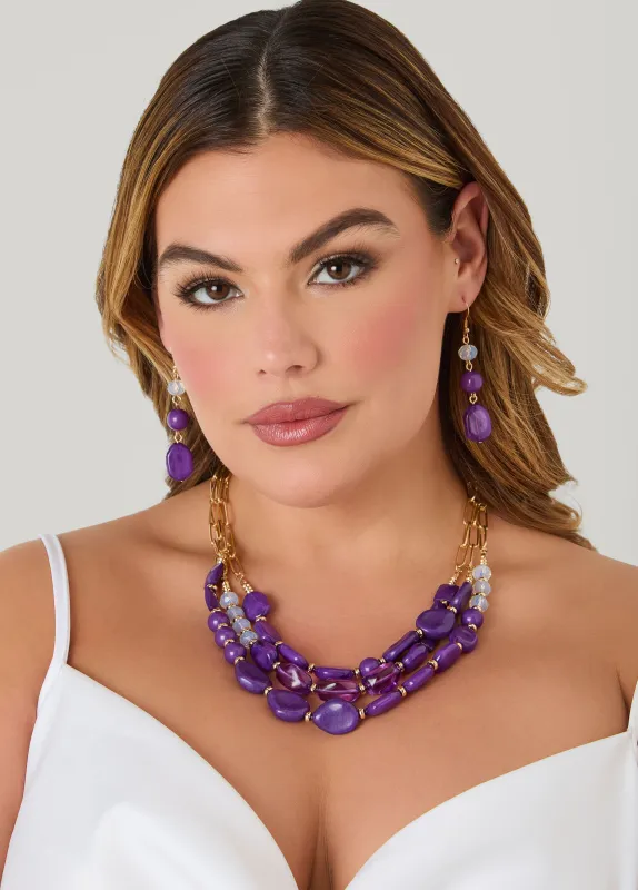 Layered Marble Stone Necklace Set sold by Ashley Stewart