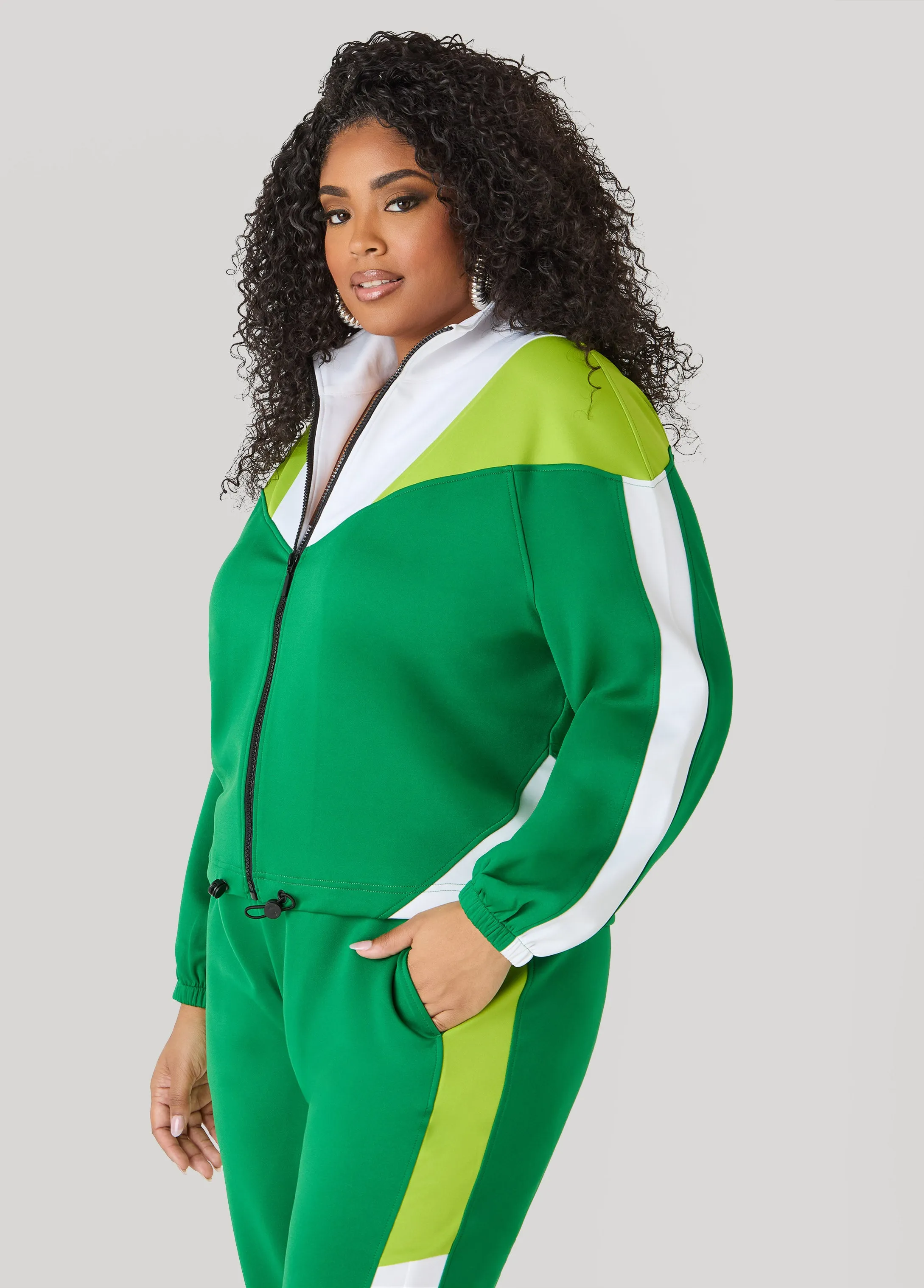 Drawstring Colorblock Track Jacket sold by Ashley Stewart product image thumbnail 3
