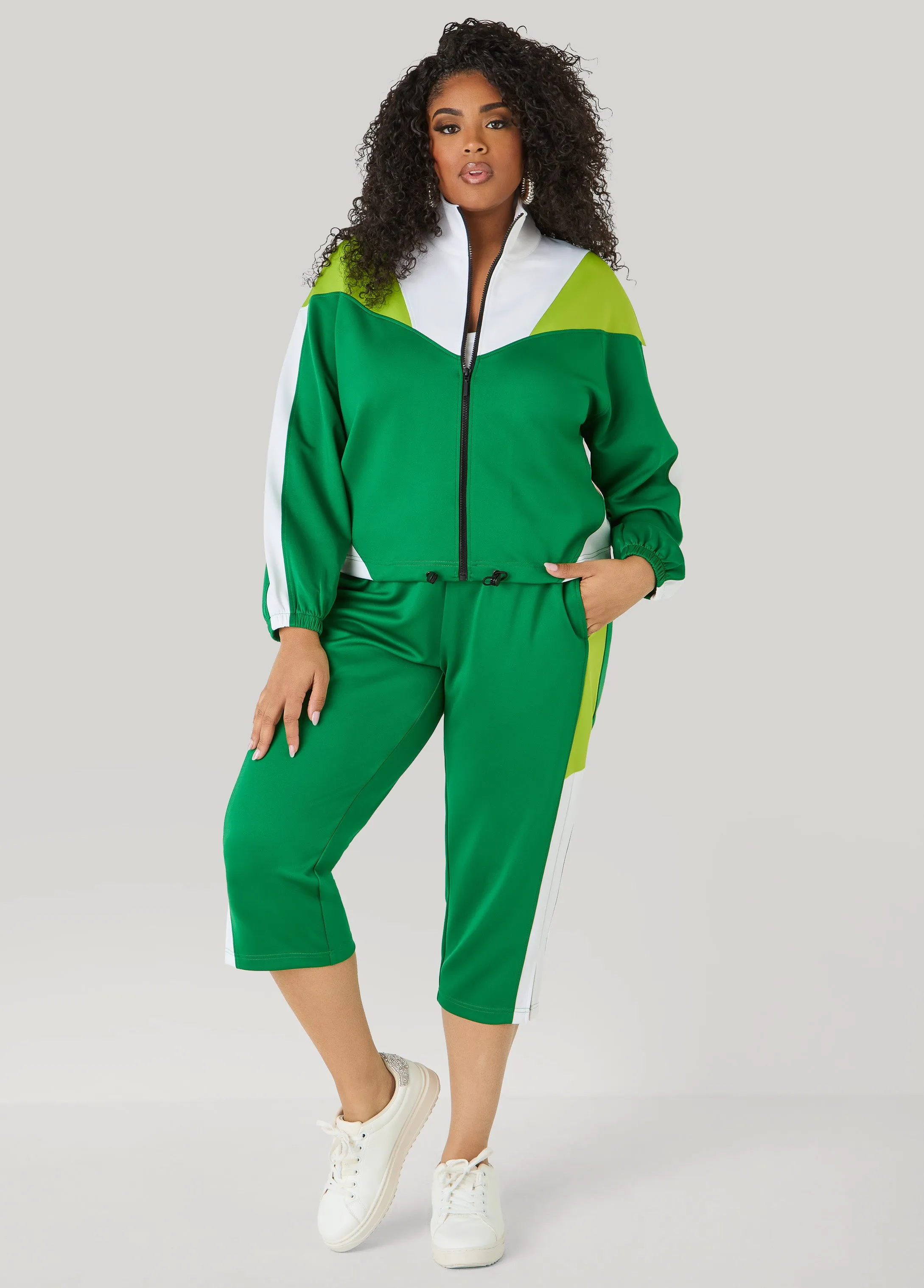 Drawstring Colorblock Track Jacket sold by Ashley Stewart product image thumbnail 5