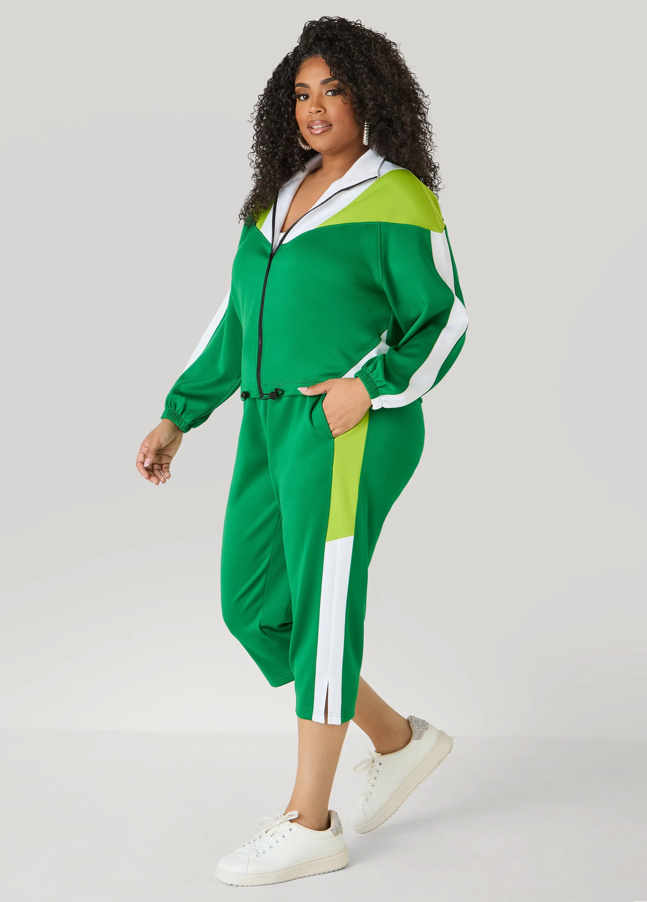 Drawstring Colorblock Track Jacket sold by Ashley Stewart product image thumbnail 4