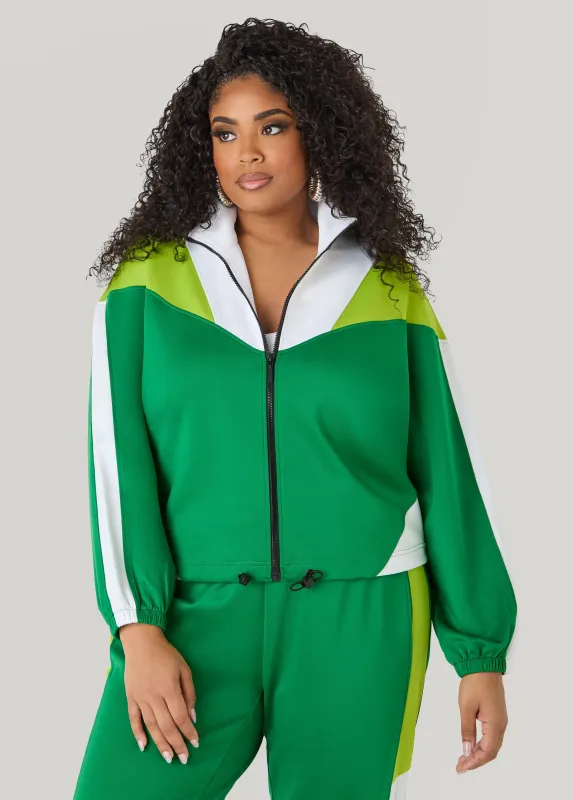 Drawstring Colorblock Track Jacket sold by Ashley Stewart