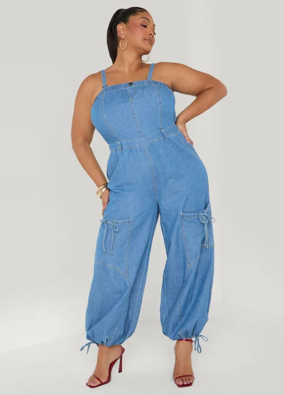 Tall Convertible Denim Joggers Jumpsuit made by Ashley Stewart