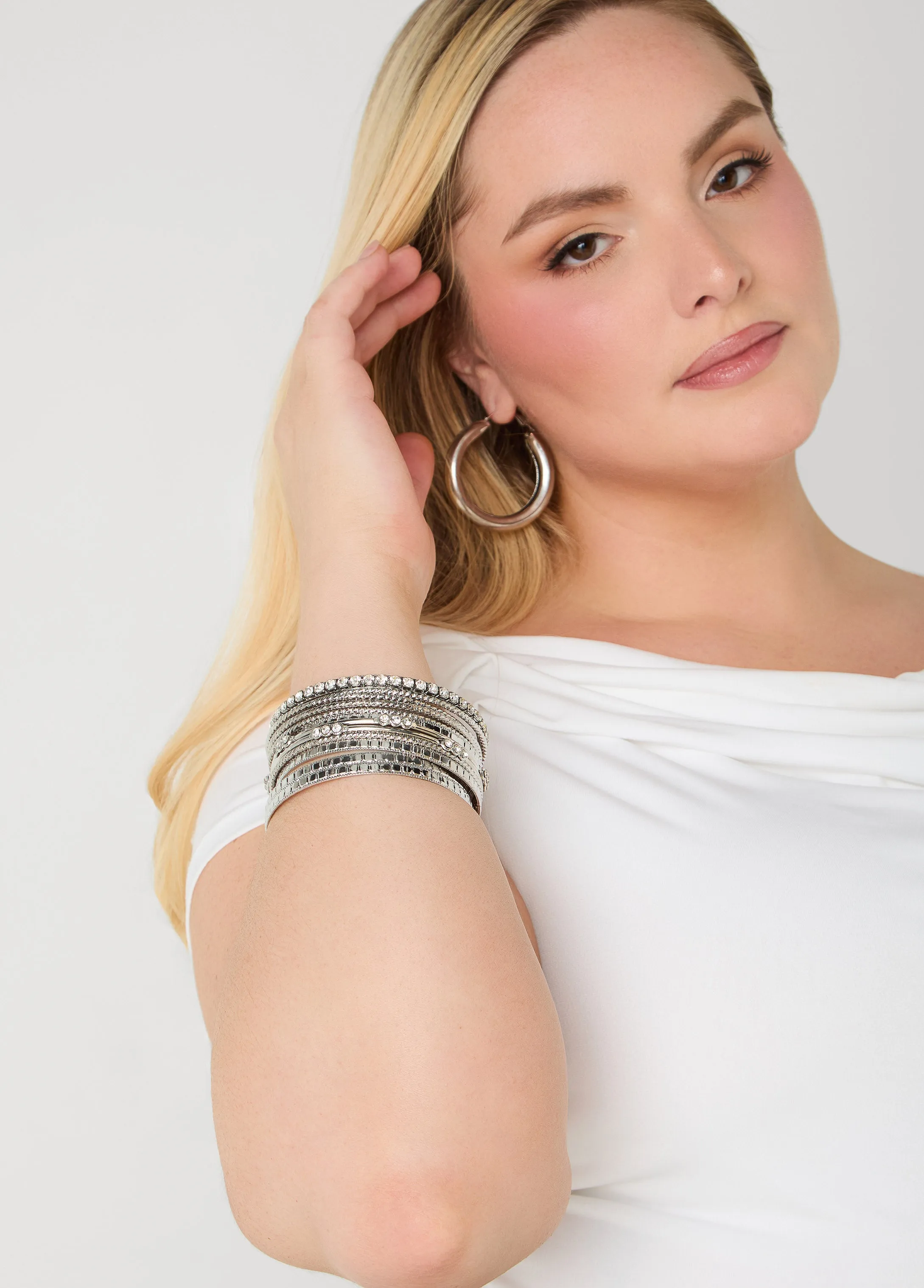 Set Of 13 Silver Tone Bangles sold by Ashley Stewart