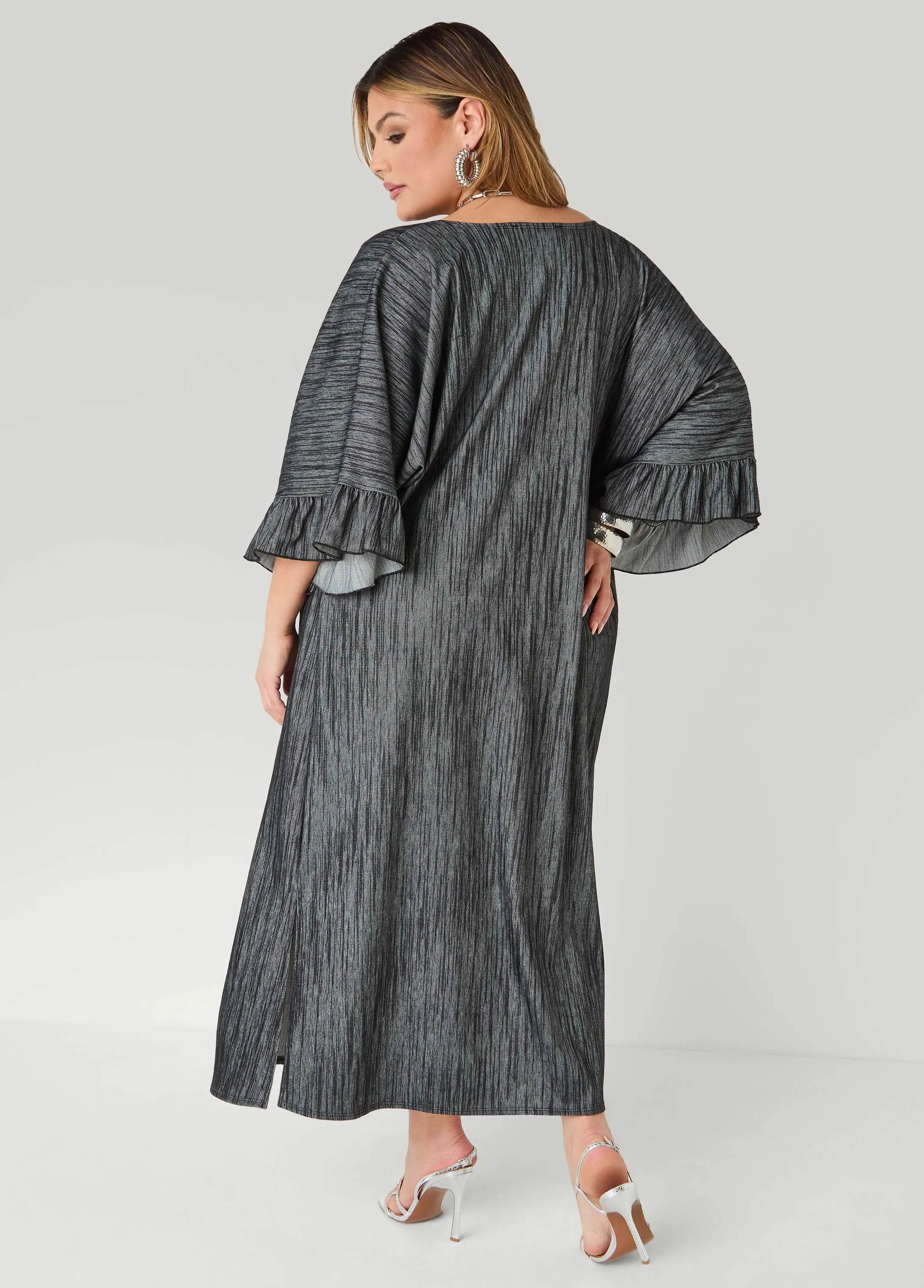 Ruffled Textured Denim Duster sold by Ashley Stewart product image thumbnail 2