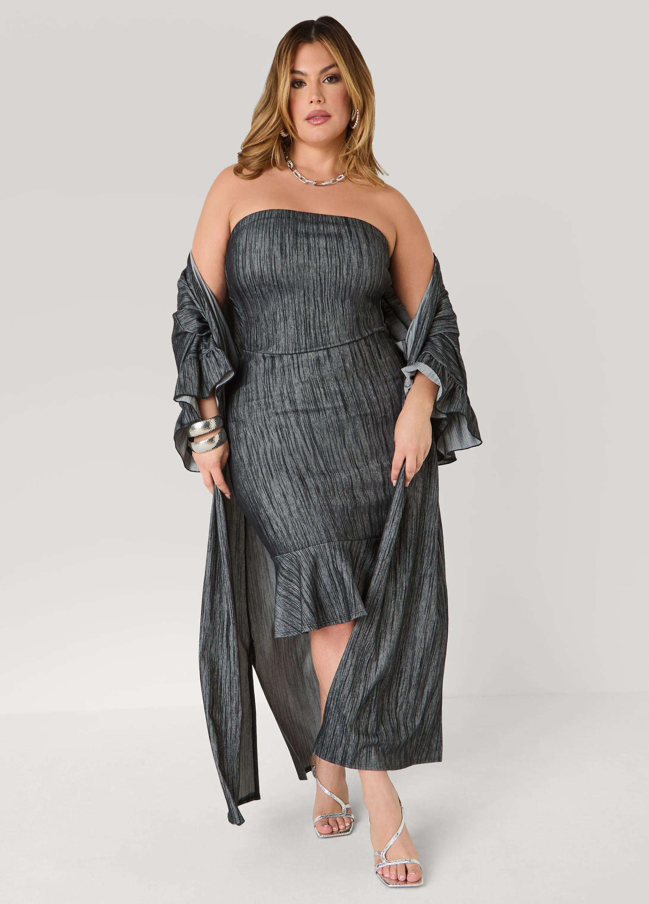 Ruffled Textured Denim Duster sold by Ashley Stewart product image thumbnail 3